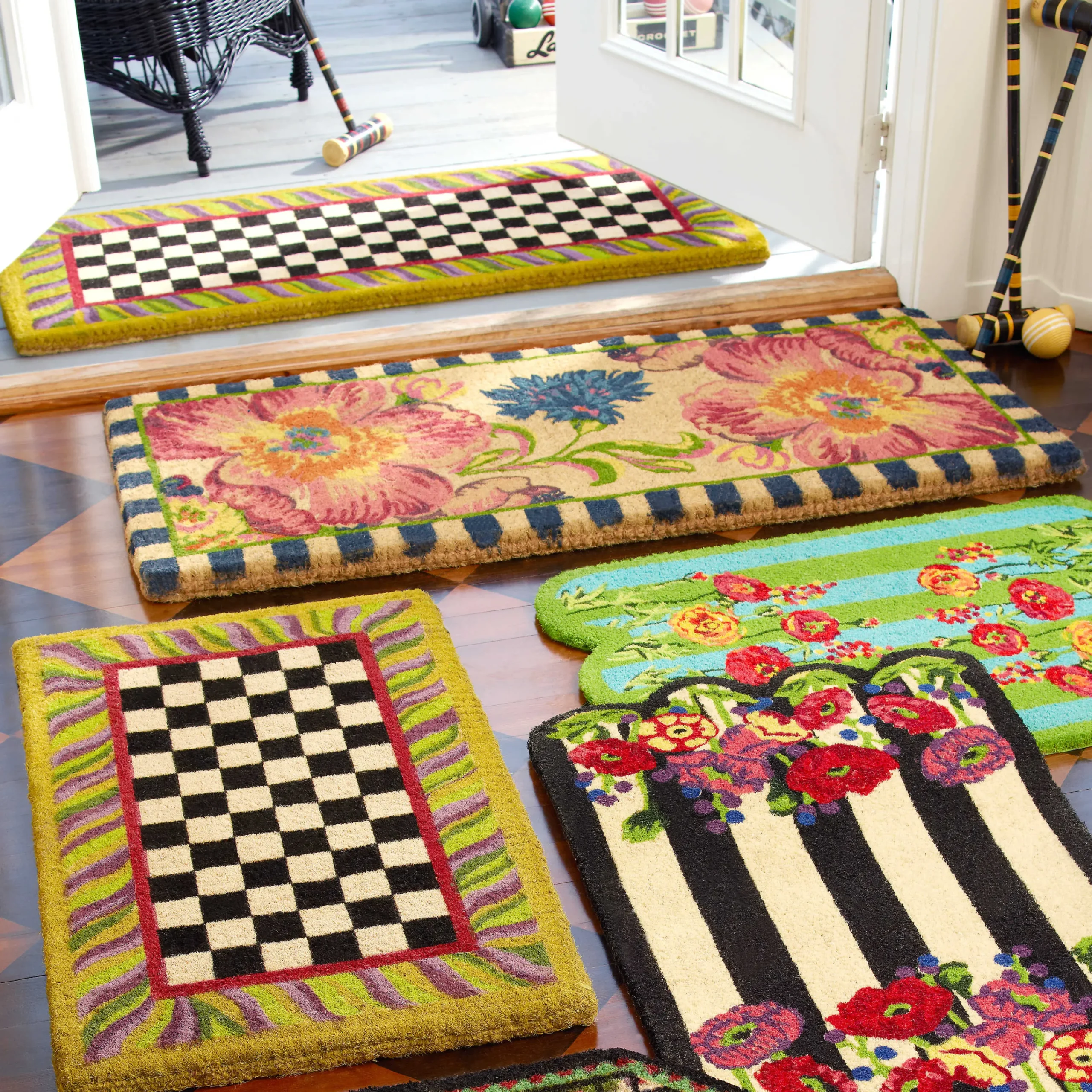 MacKenzie-Childs Courtly Check Double Door Entrance Mat| Outdoor|Rugs