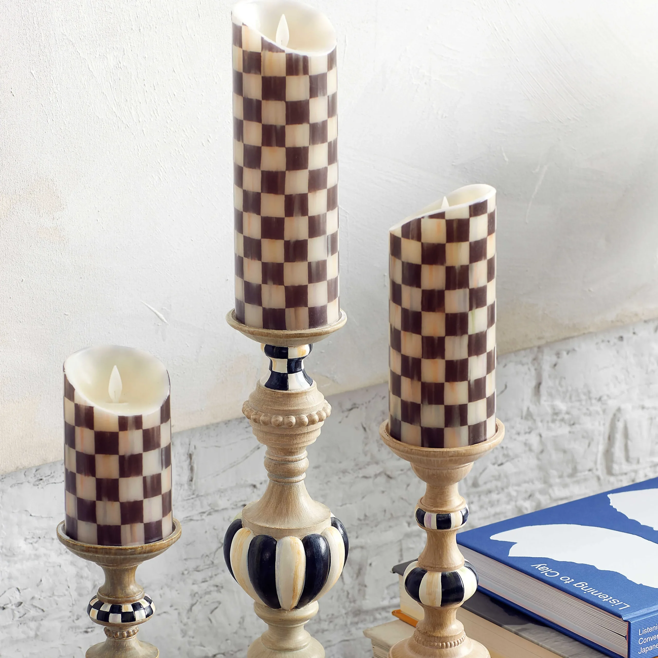 MacKenzie-Childs Courtly Check Flicker 9 Pillar Candle| Candles & Fragrances|Table Accessories