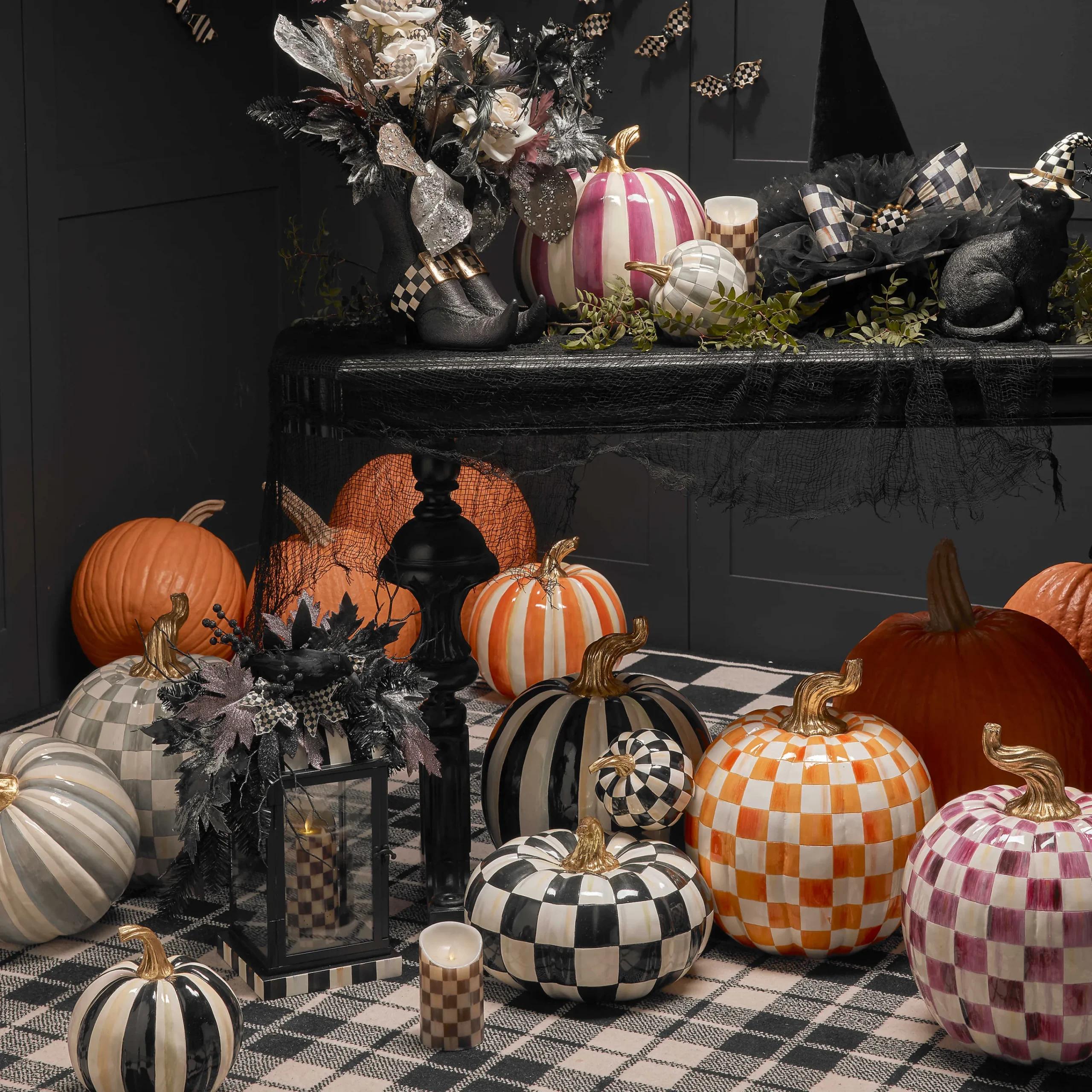 MacKenzie-Childs Courtly Check Glossy Mini Pumpkin| Pumpkins|The Halloween Shop
