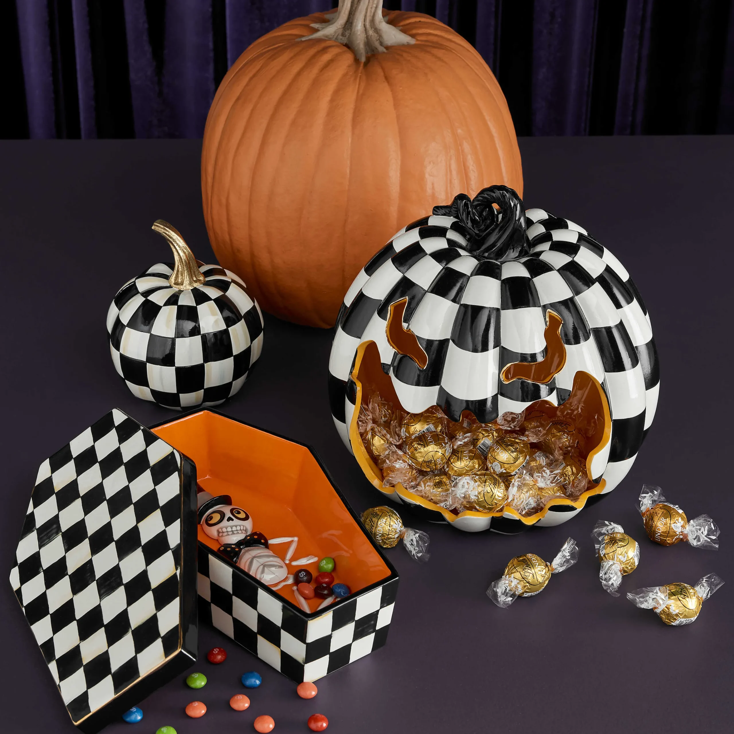 MacKenzie-Childs Courtly Check Glossy Mini Pumpkin| Pumpkins|The Halloween Shop