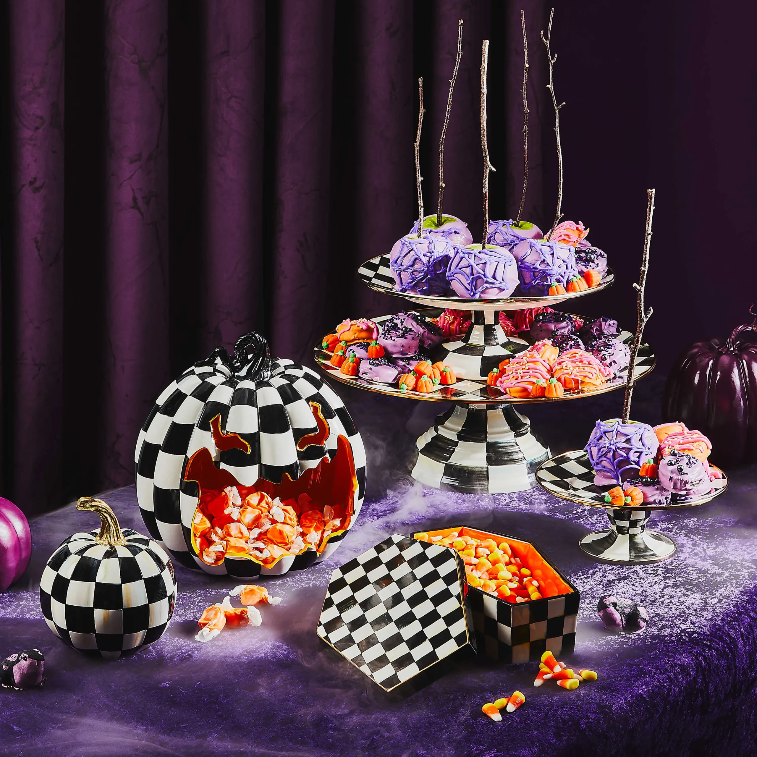 MacKenzie-Childs Courtly Check Glossy Mini Pumpkin| Pumpkins|The Halloween Shop