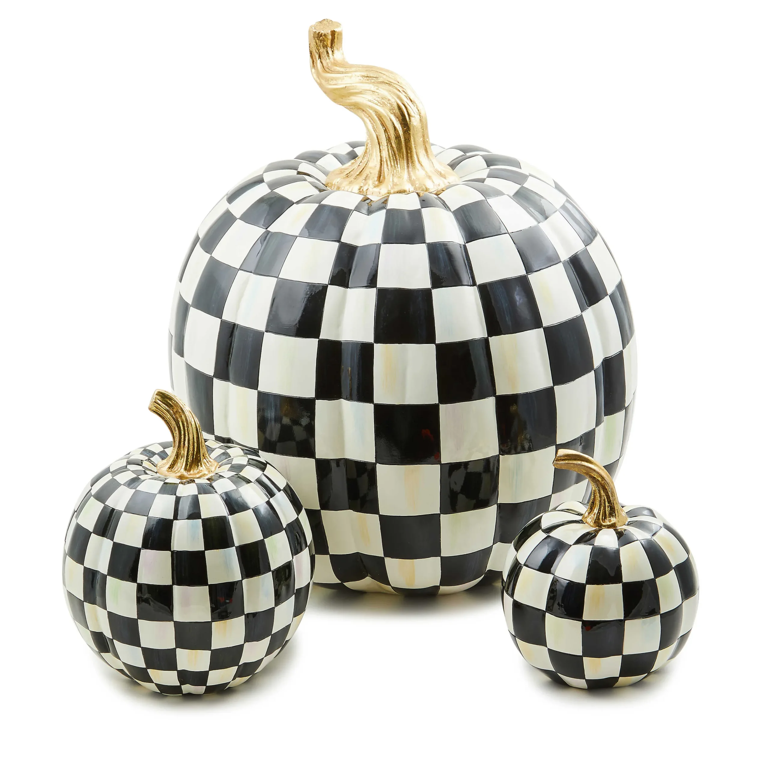 MacKenzie-Childs Courtly Check Glossy Mini Pumpkin| Pumpkins|The Halloween Shop