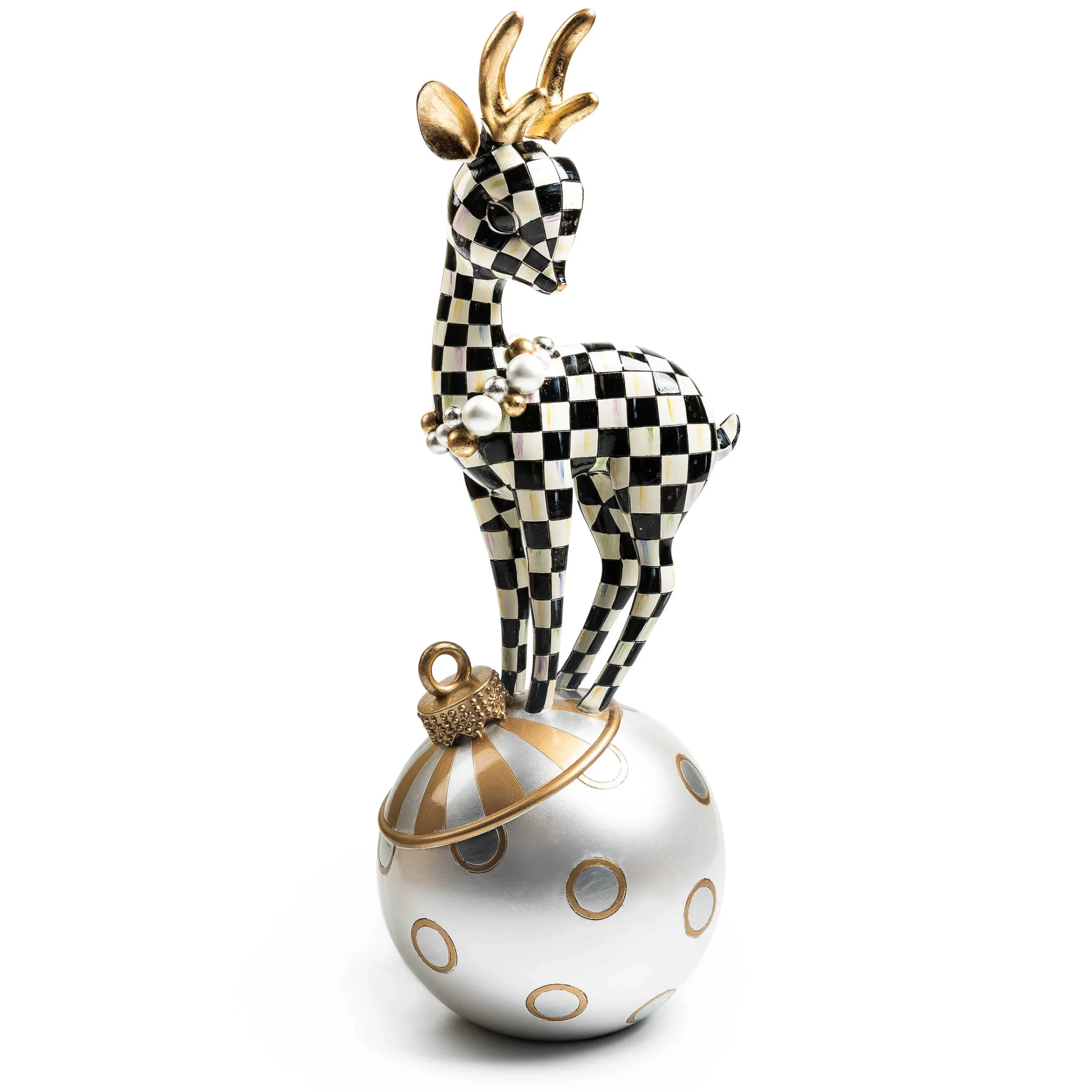 MacKenzie-Childs Courtly Check Gold Deary Deer On Ornament| Holiday