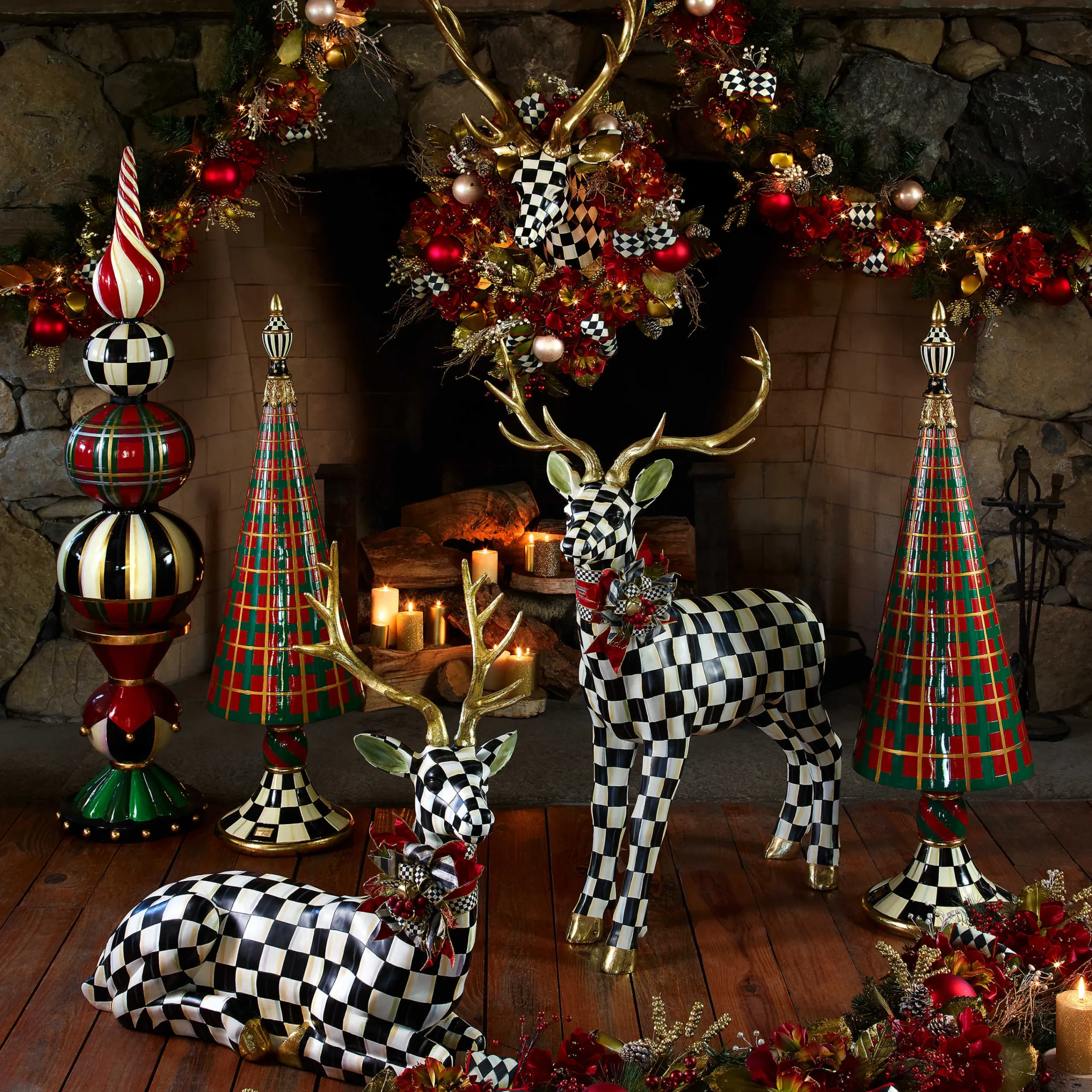 MacKenzie-Childs Courtly Check Large Deer| Holiday|Room Accents