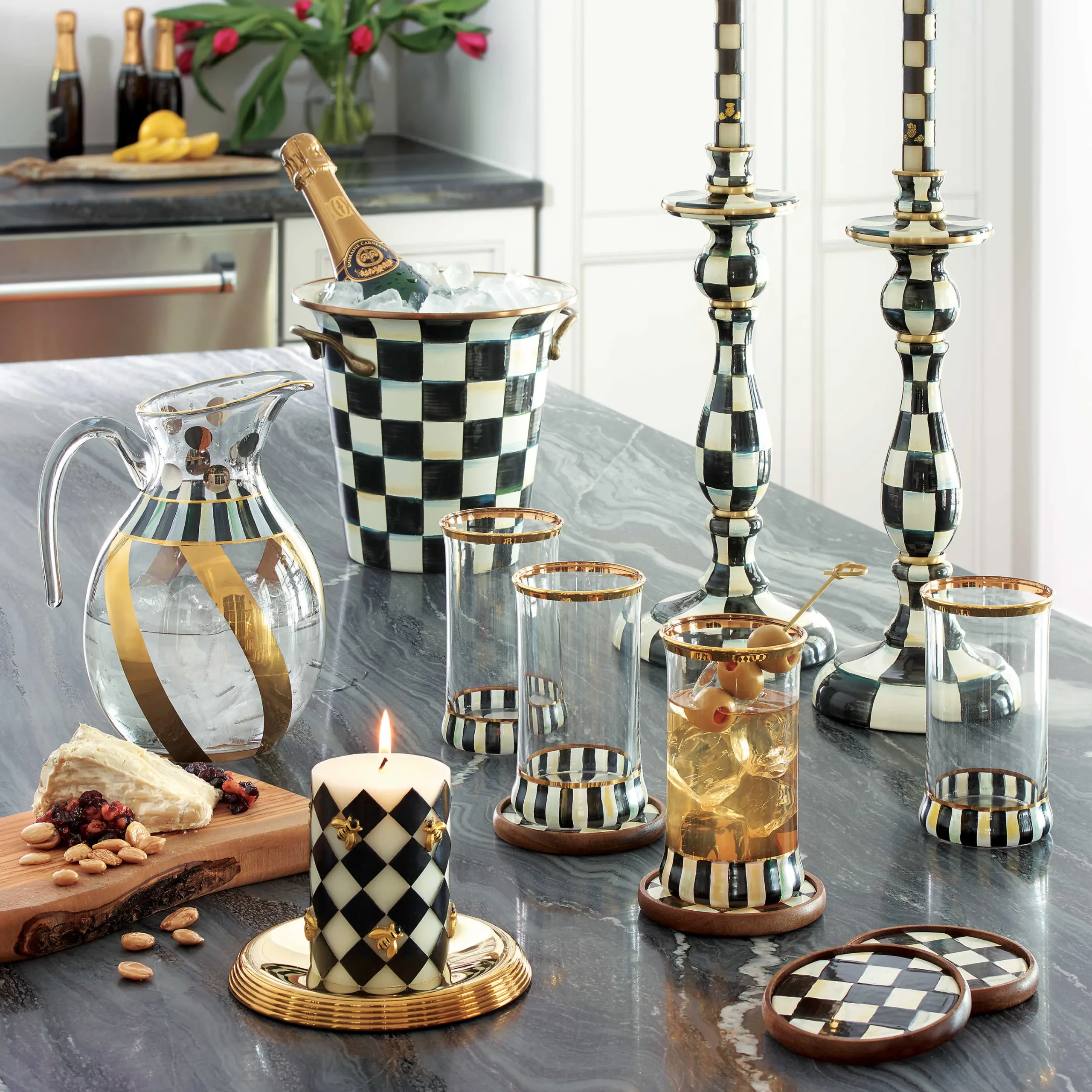 MacKenzie-Childs Courtly Check Large Enamel Candlestick| Candles & Fragrances|Table Accessories