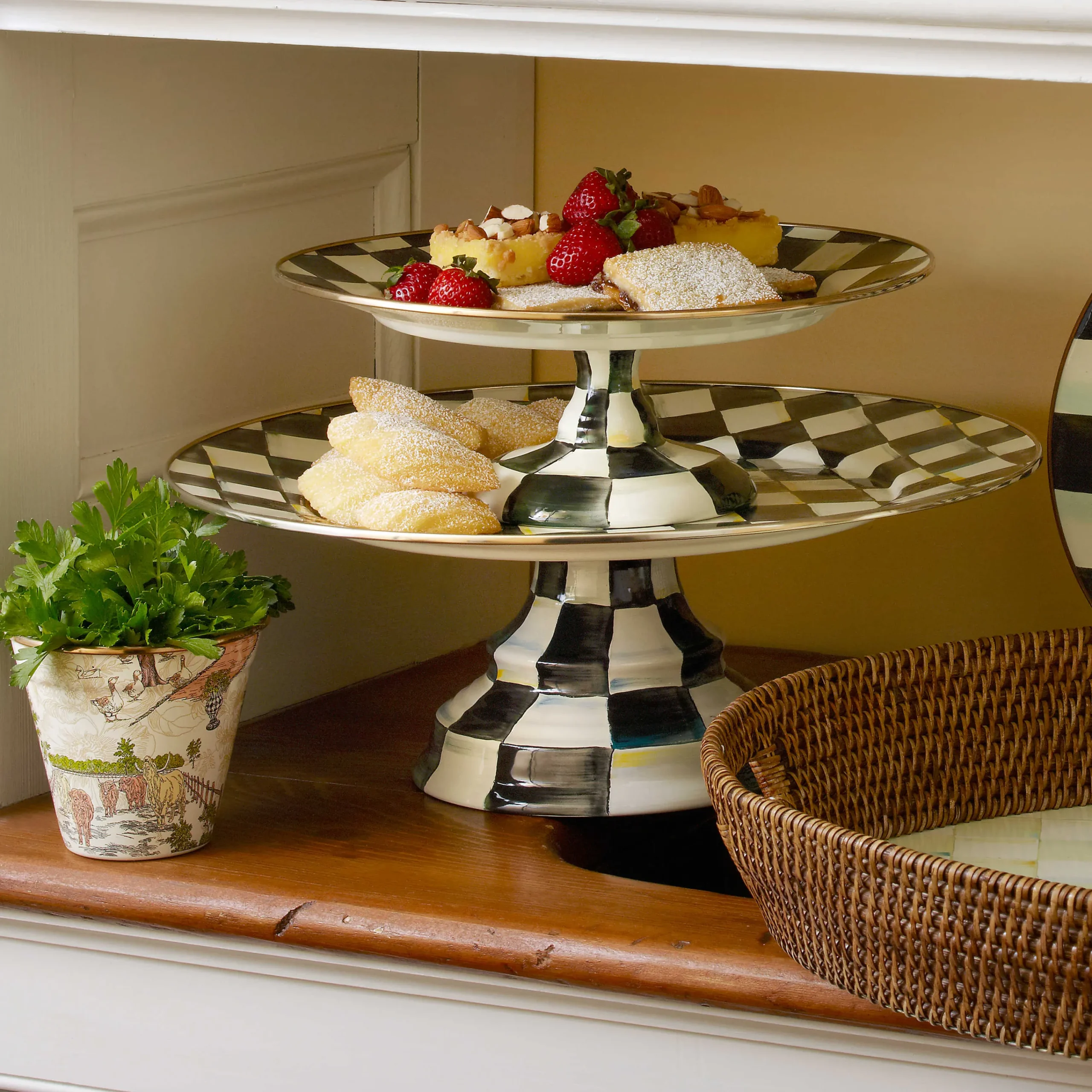 MacKenzie-Childs Courtly Check Large Pedestal Platter| Serveware