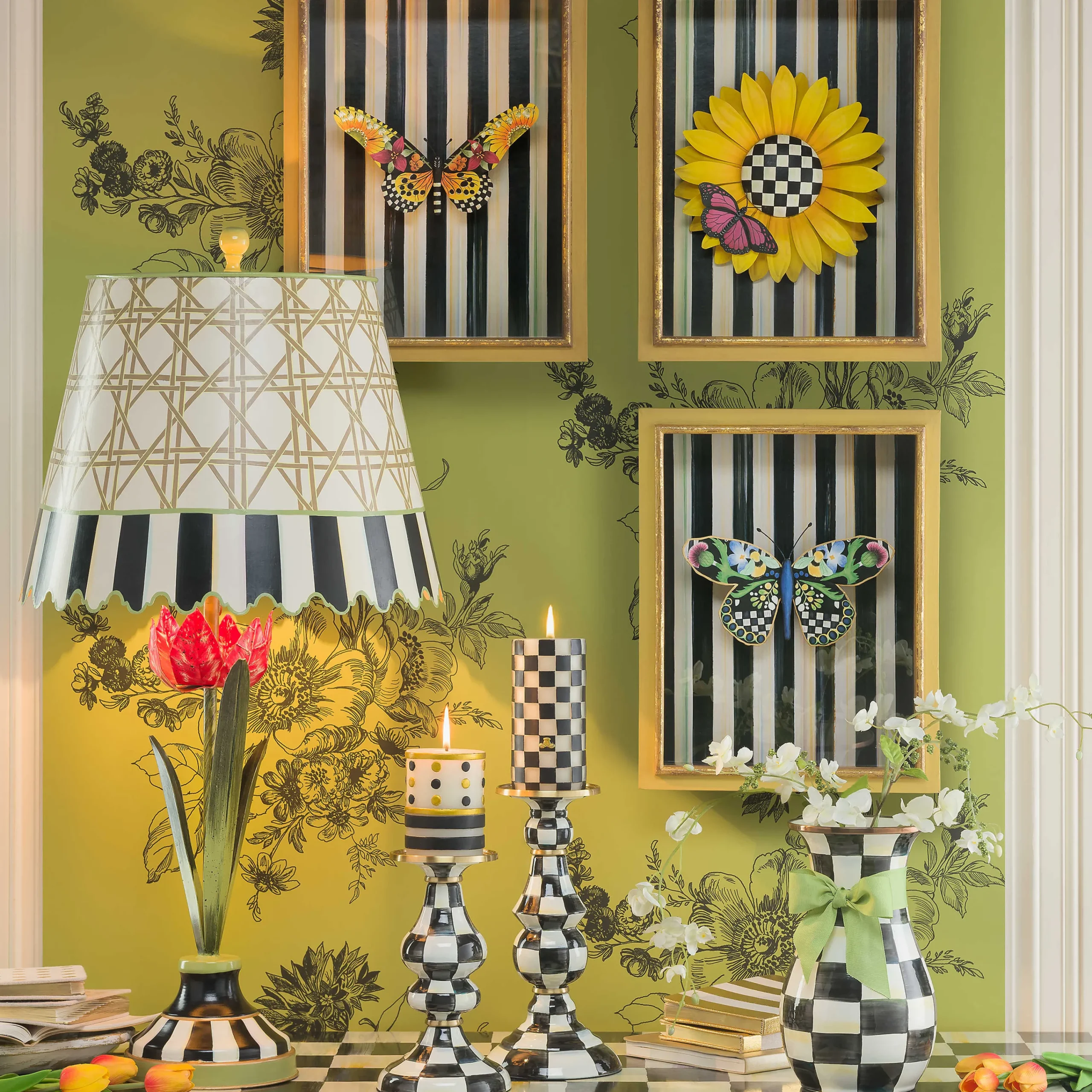 MacKenzie-Childs Courtly Check Large Pillar Candlestick| Candles & Fragrances|Table Accessories