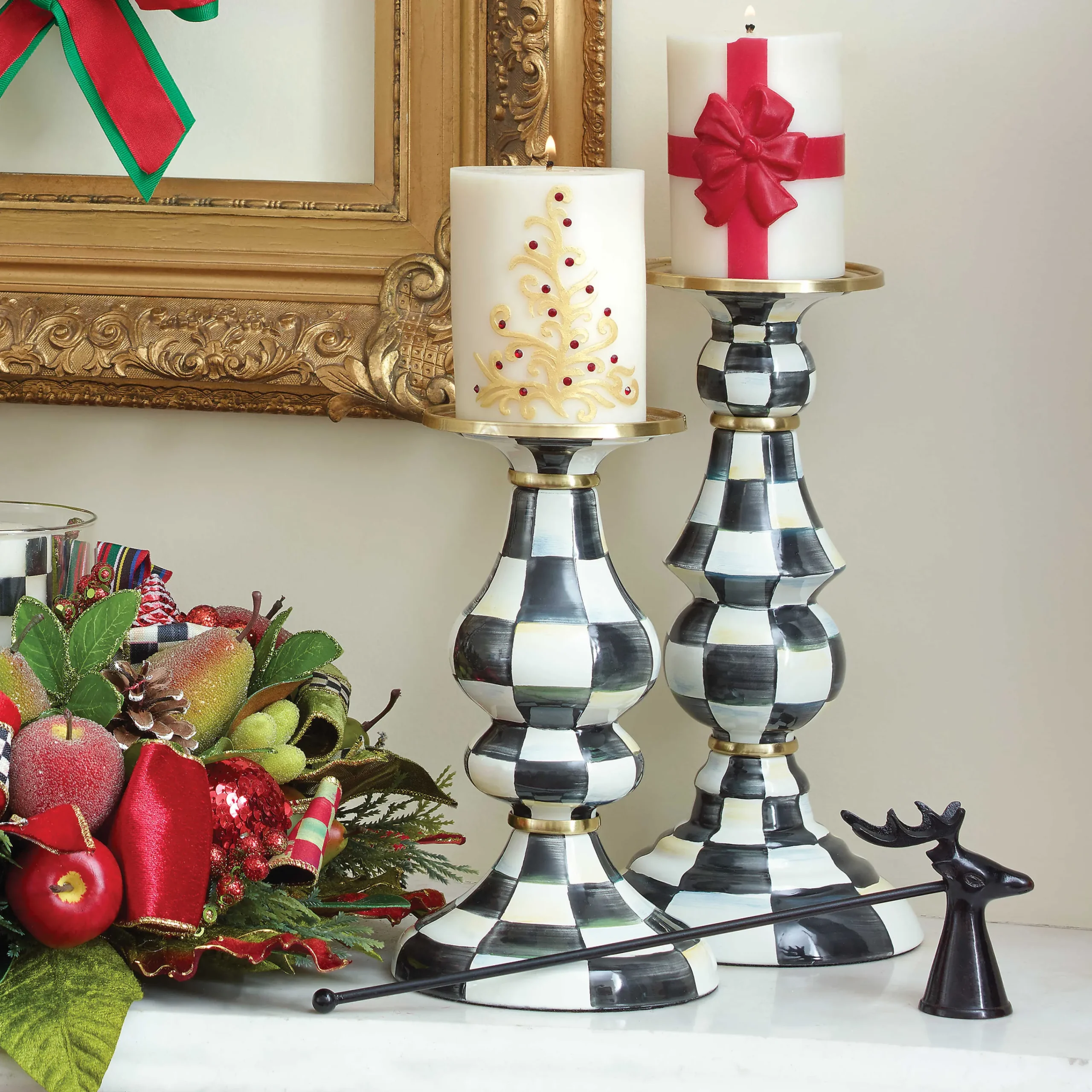 MacKenzie-Childs Courtly Check Large Pillar Candlestick| Candles & Fragrances|Table Accessories