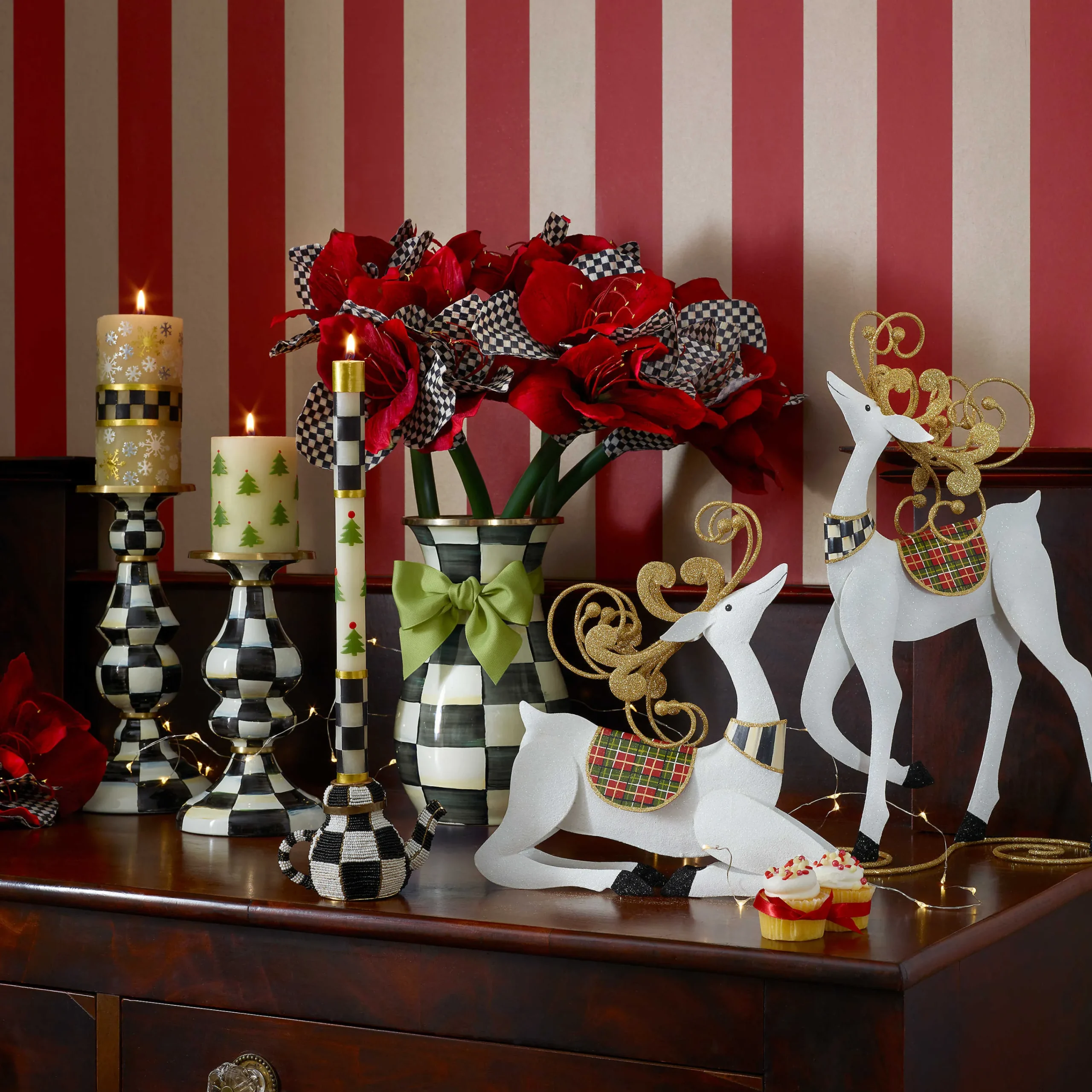 MacKenzie-Childs Courtly Check Large Pillar Candlestick| Candles & Fragrances|Table Accessories