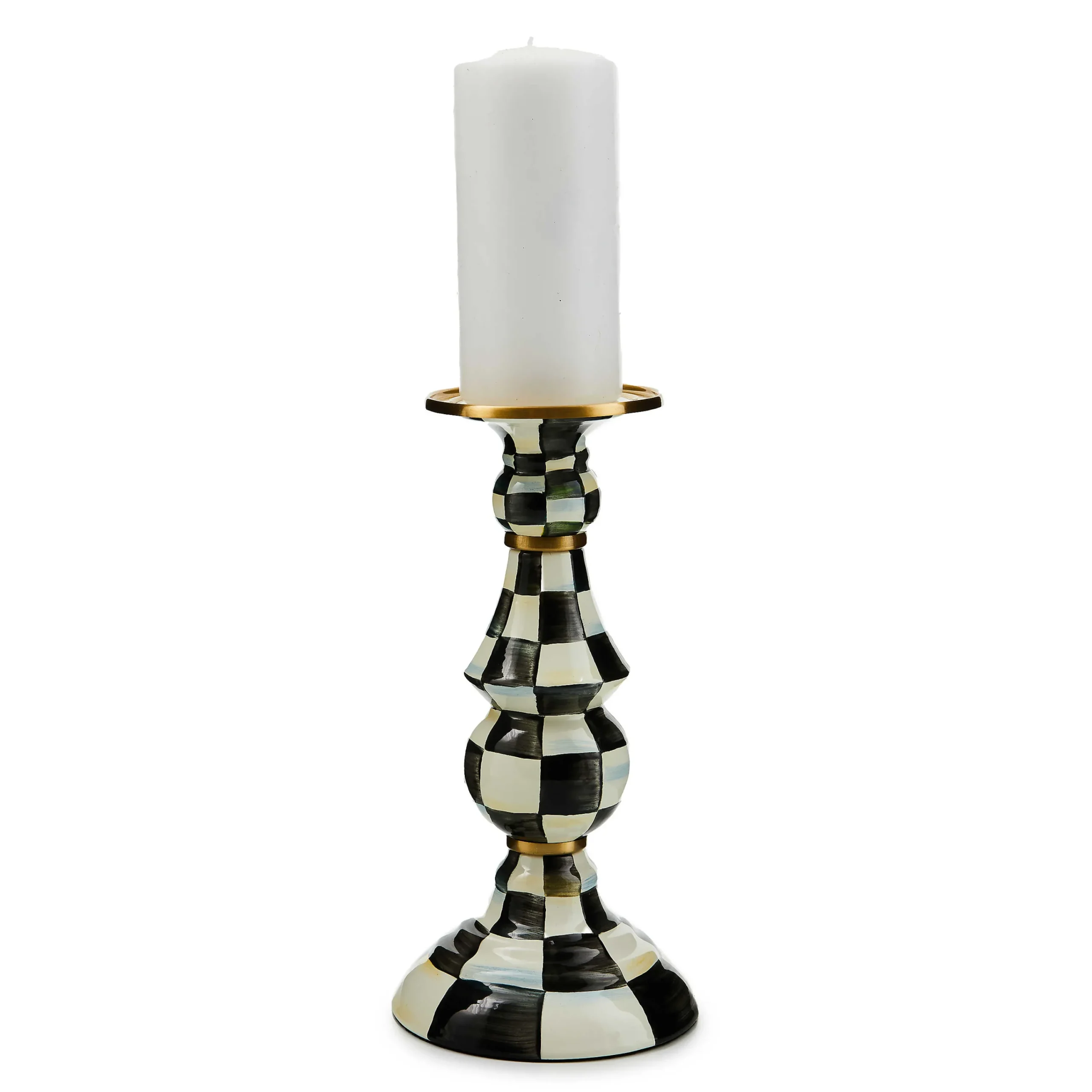 MacKenzie-Childs Courtly Check Large Pillar Candlestick| Candles & Fragrances|Table Accessories