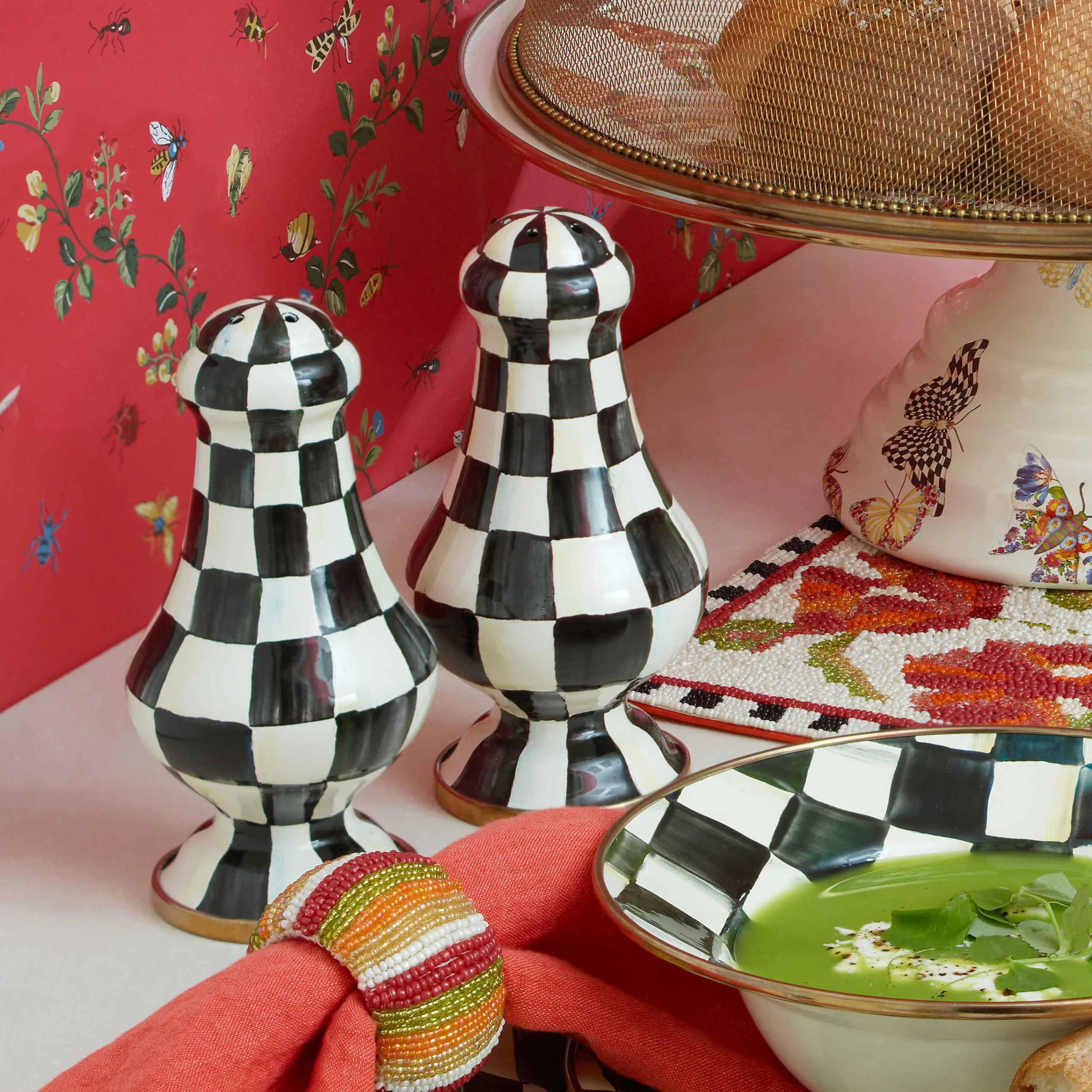 MacKenzie-Childs Courtly Check Large Salt Pepper Shakers| Table Accessories|Serveware