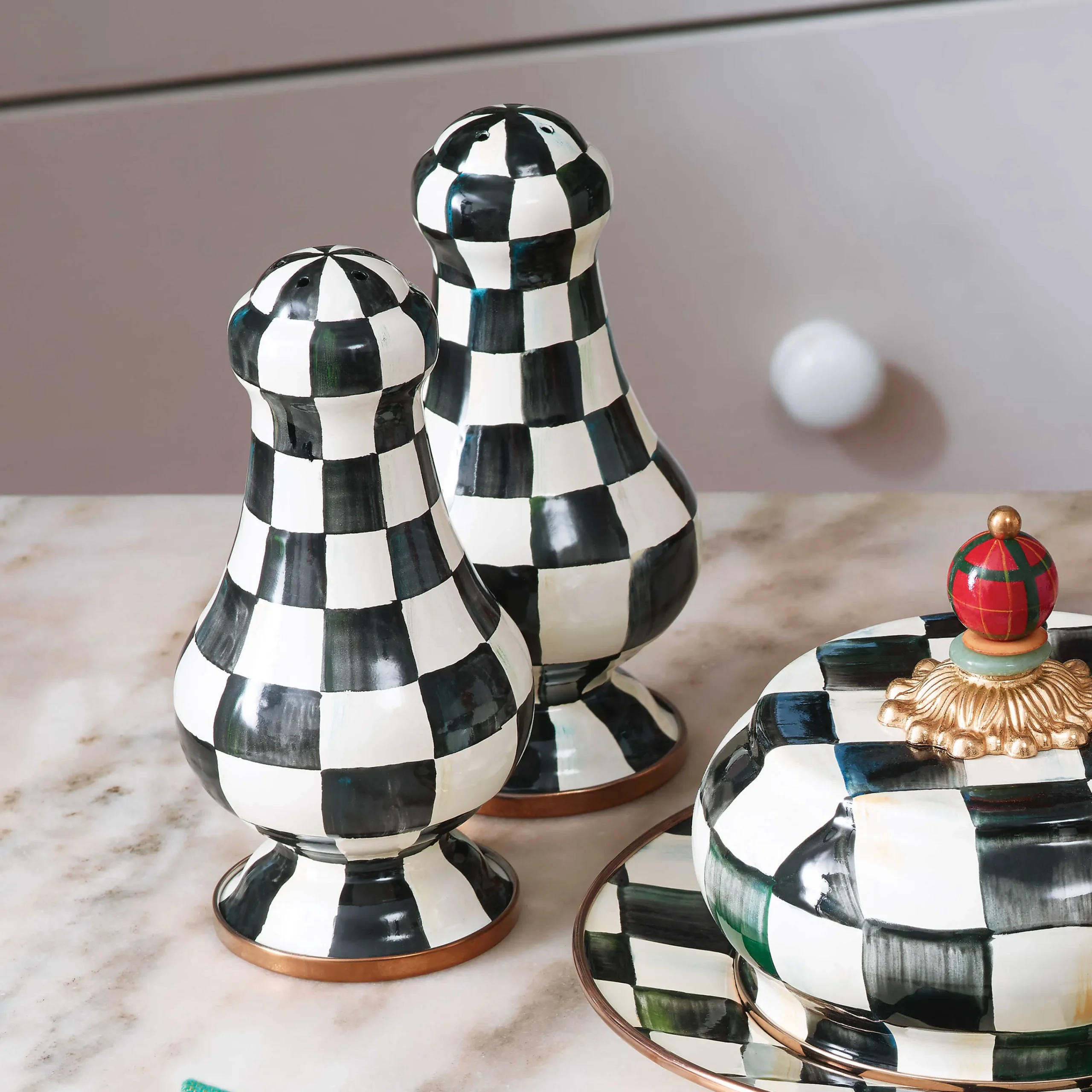 MacKenzie-Childs Courtly Check Large Salt Pepper Shakers| Table Accessories|Serveware