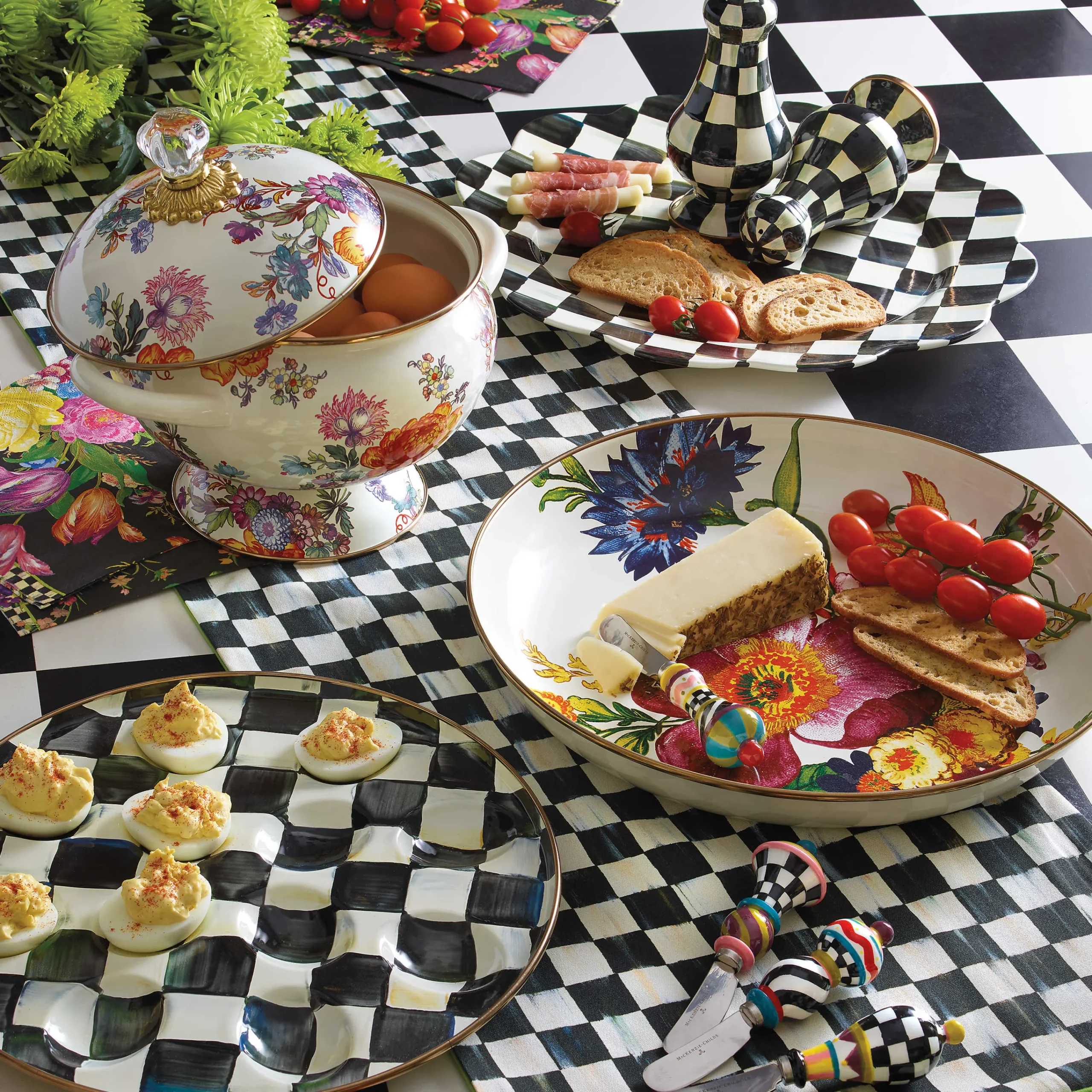 MacKenzie-Childs Courtly Check Large Salt Pepper Shakers| Table Accessories|Serveware