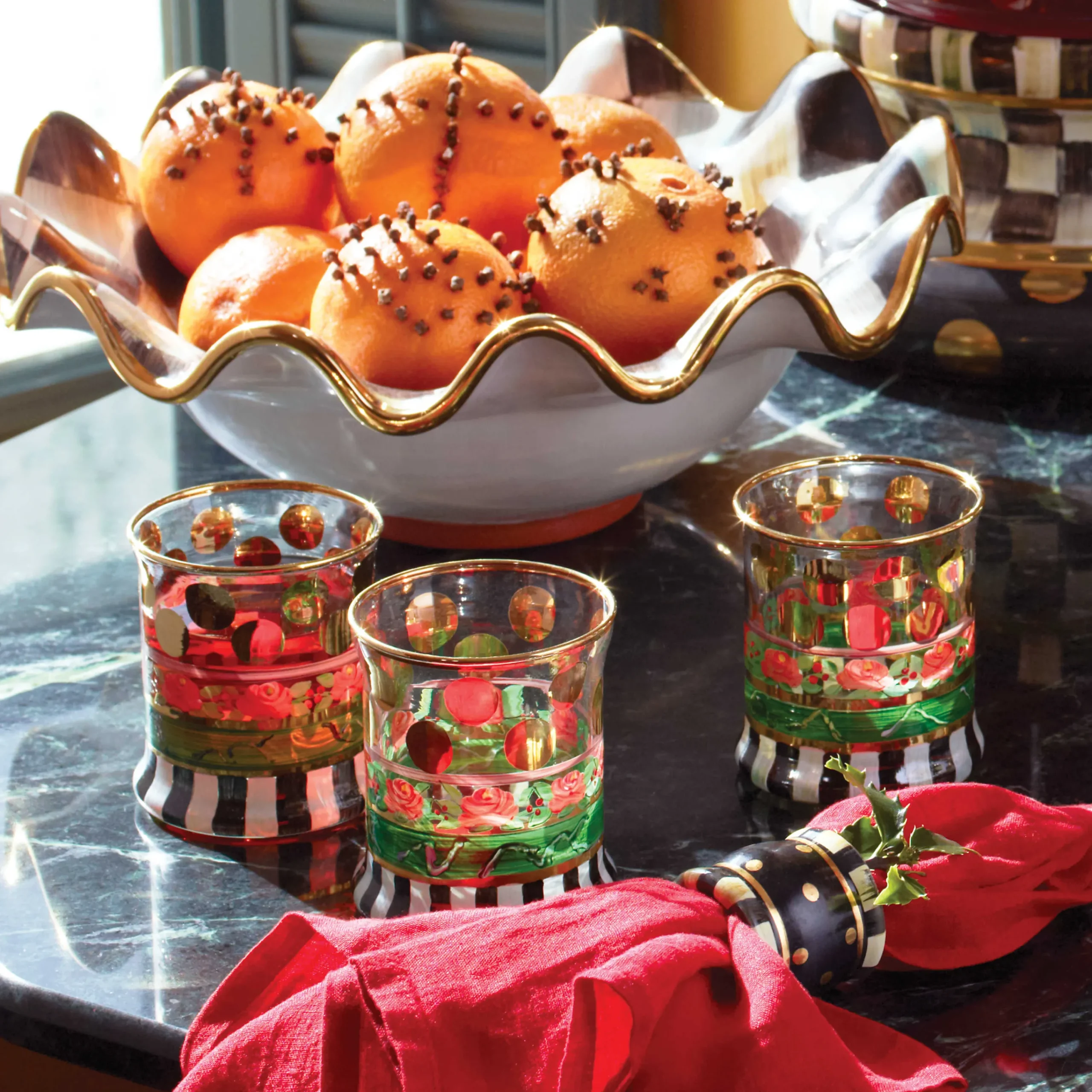MacKenzie-Childs Courtly Check Medium Ceramic Fluted Serving Bowl| Serveware
