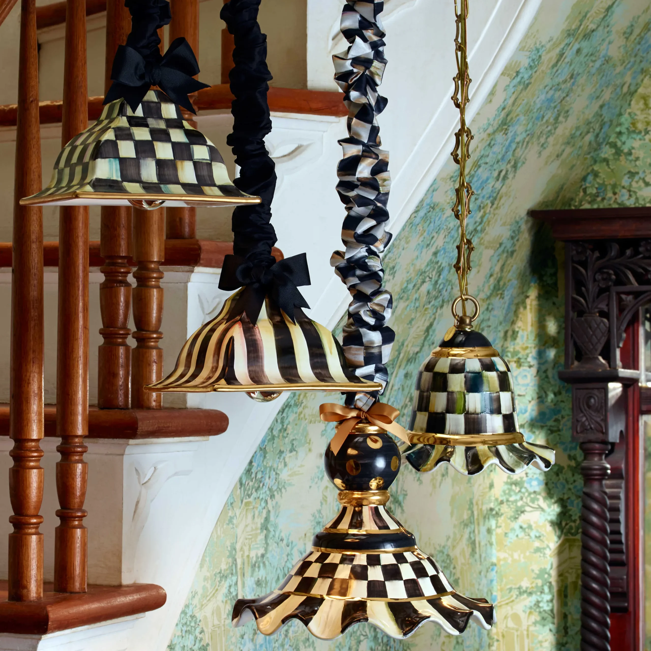 MacKenzie-Childs Courtly Check Medium Ceramic Pendant Lamp| Lighting