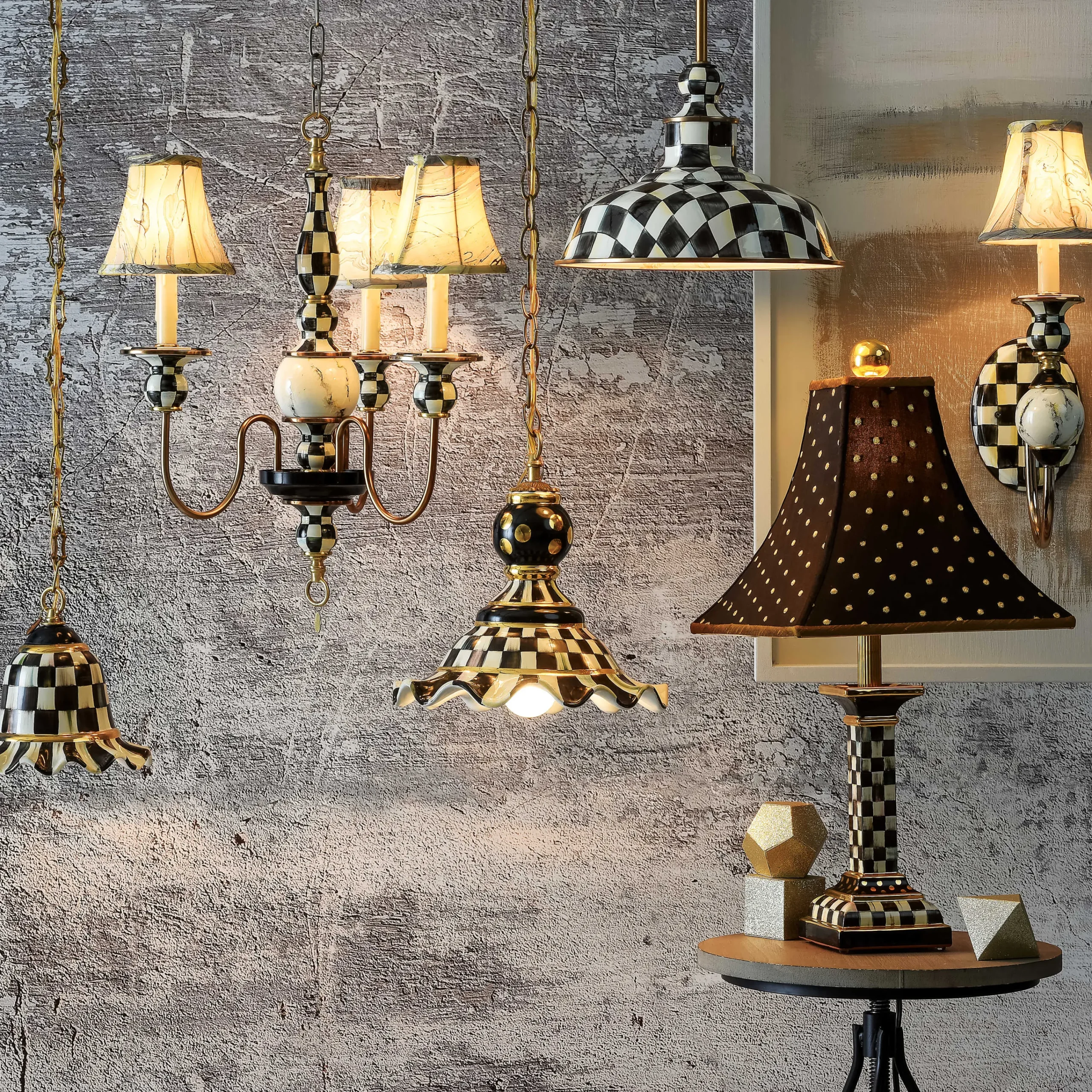 MacKenzie-Childs Courtly Check Medium Ceramic Pendant Lamp| Lighting