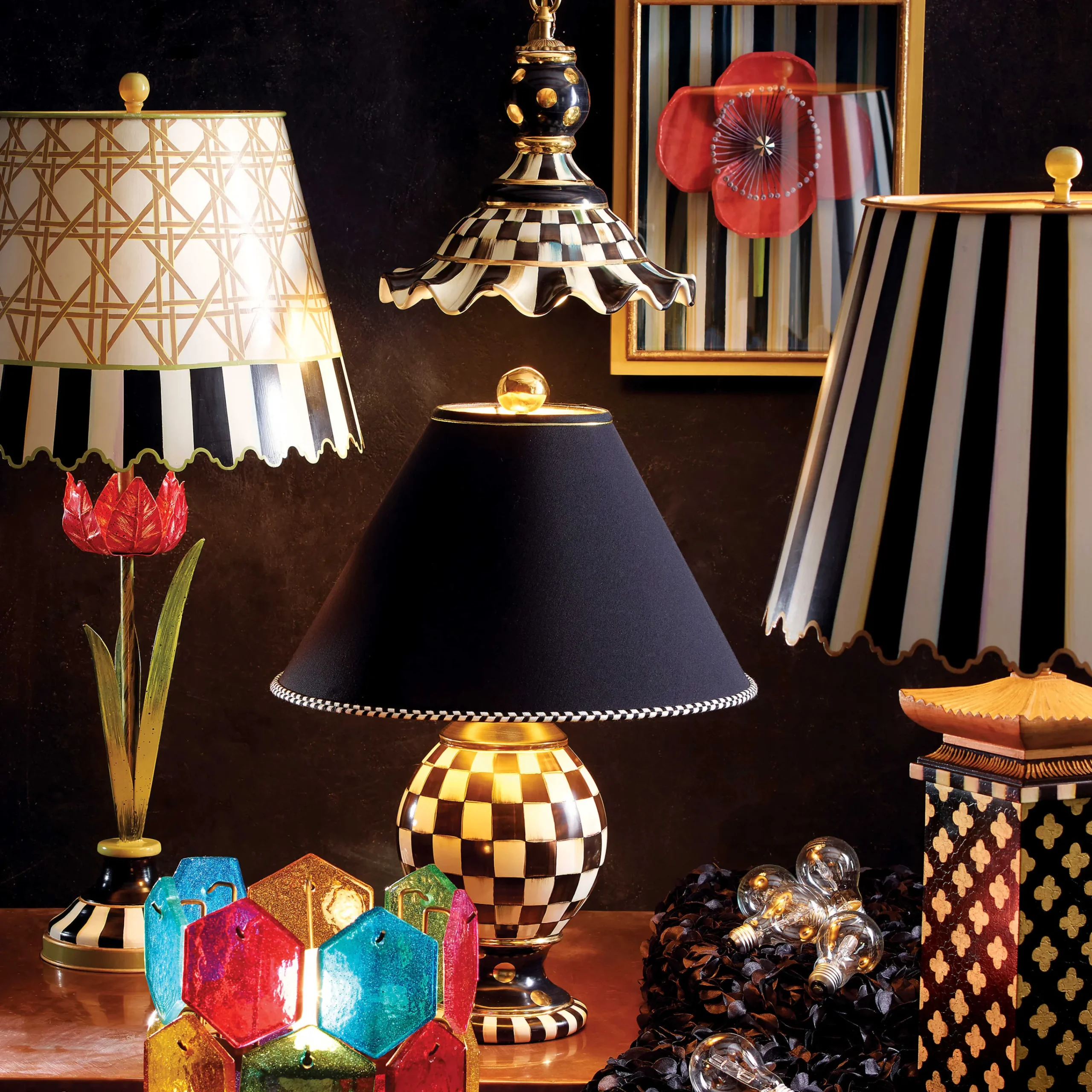 MacKenzie-Childs Courtly Check Medium Ceramic Pendant Lamp| Lighting