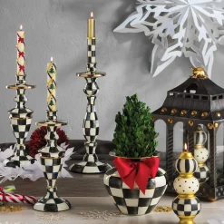 MacKenzie-Childs Courtly Check Medium Enamel Candlestick| Candles & Fragrances|Table Accessories
