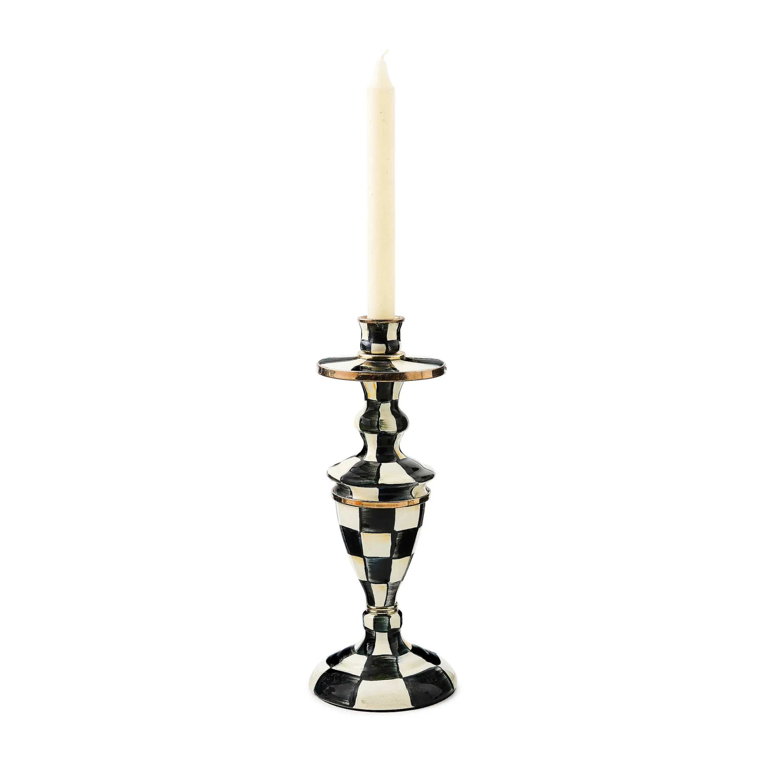 MacKenzie-Childs Courtly Check Medium Enamel Candlestick| Candles & Fragrances|Table Accessories