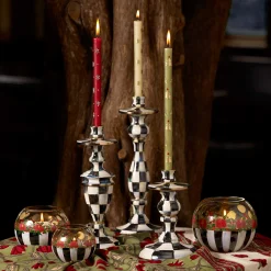 MacKenzie-Childs Courtly Check Medium Enamel Candlestick| Candles & Fragrances|Table Accessories