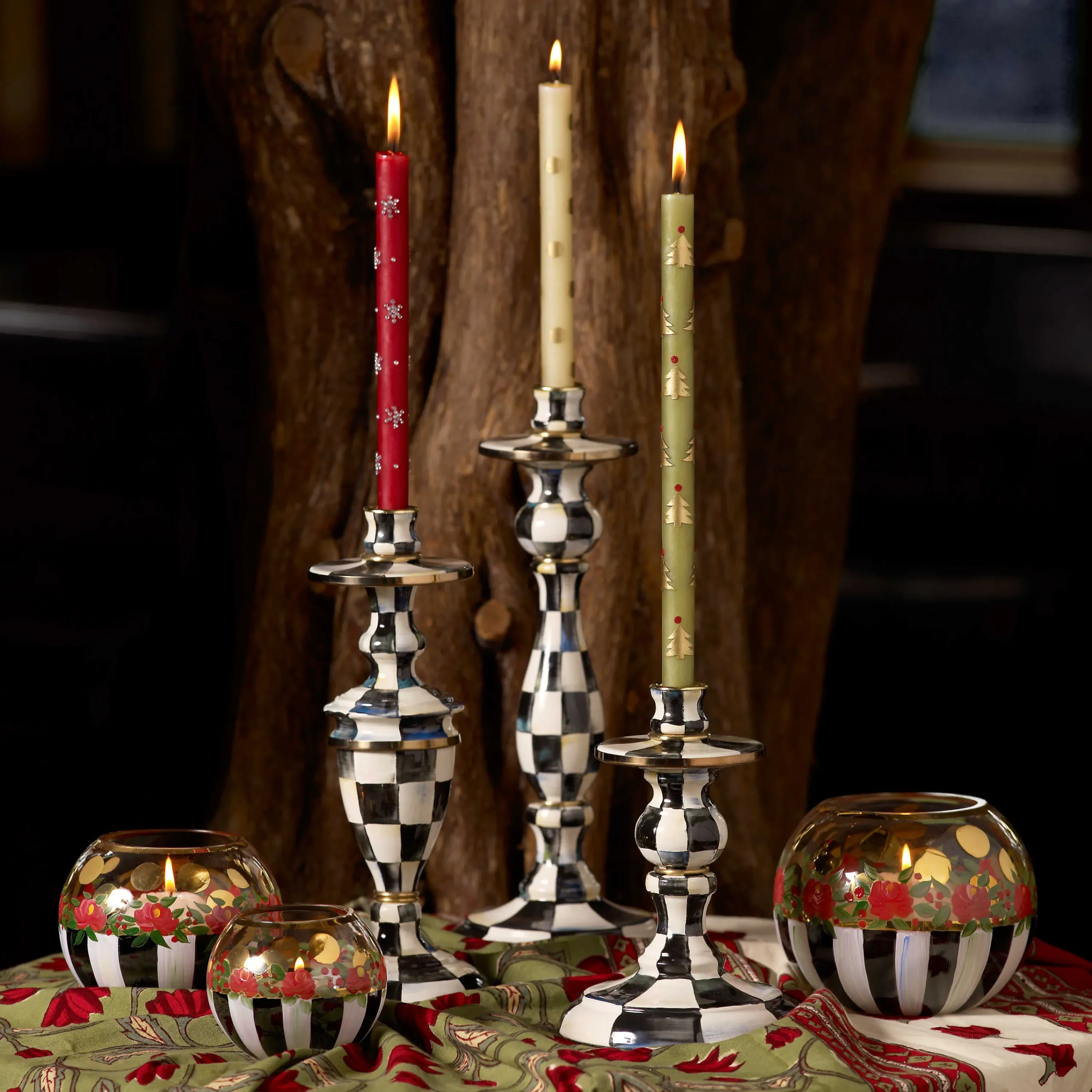 MacKenzie-Childs Courtly Check Medium Enamel Candlestick| Candles & Fragrances|Table Accessories