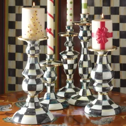 MacKenzie-Childs Courtly Check Medium Enamel Candlestick| Candles & Fragrances|Table Accessories