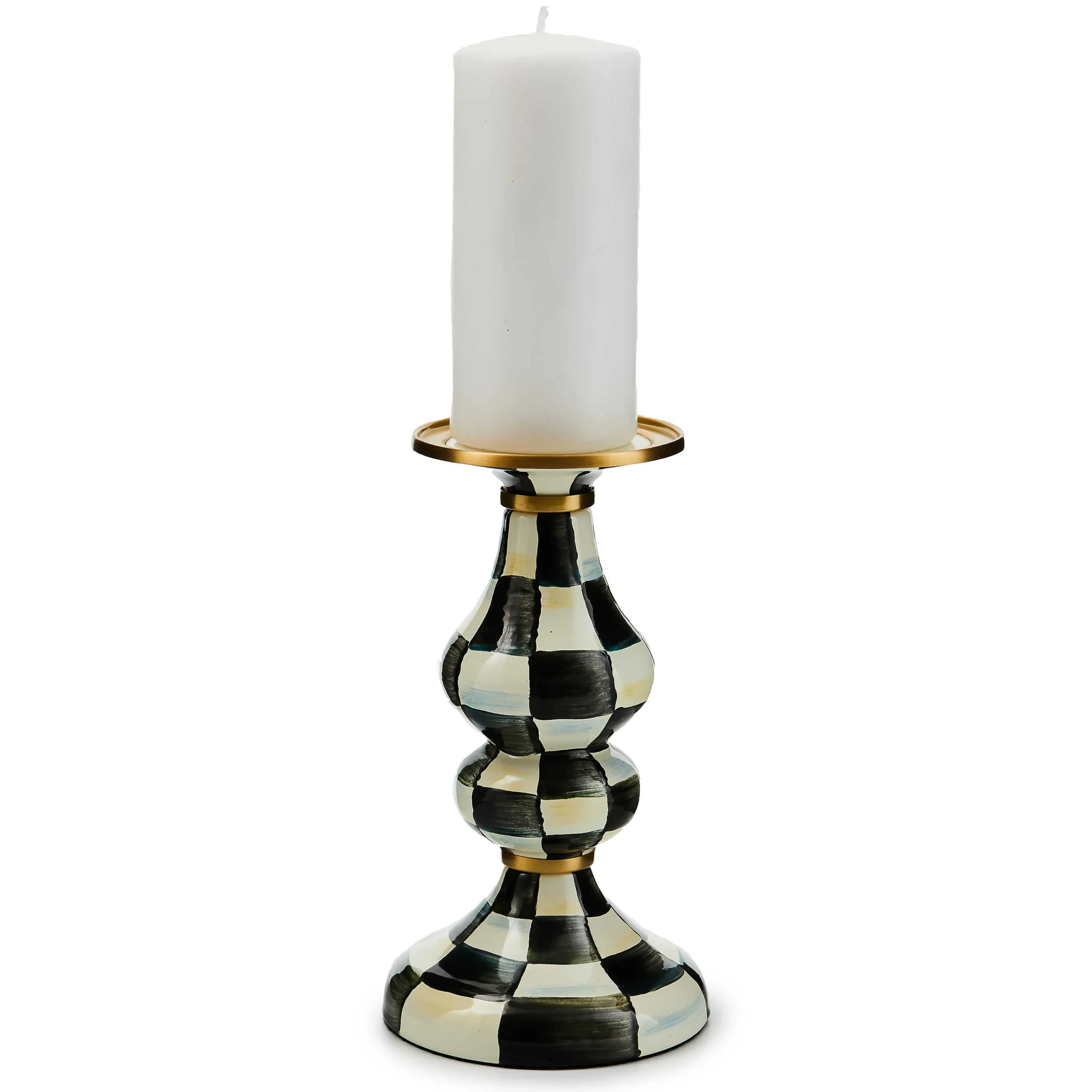 MacKenzie-Childs Courtly Check Medium Pillar Candlestick| Candles & Fragrances|Table Accessories