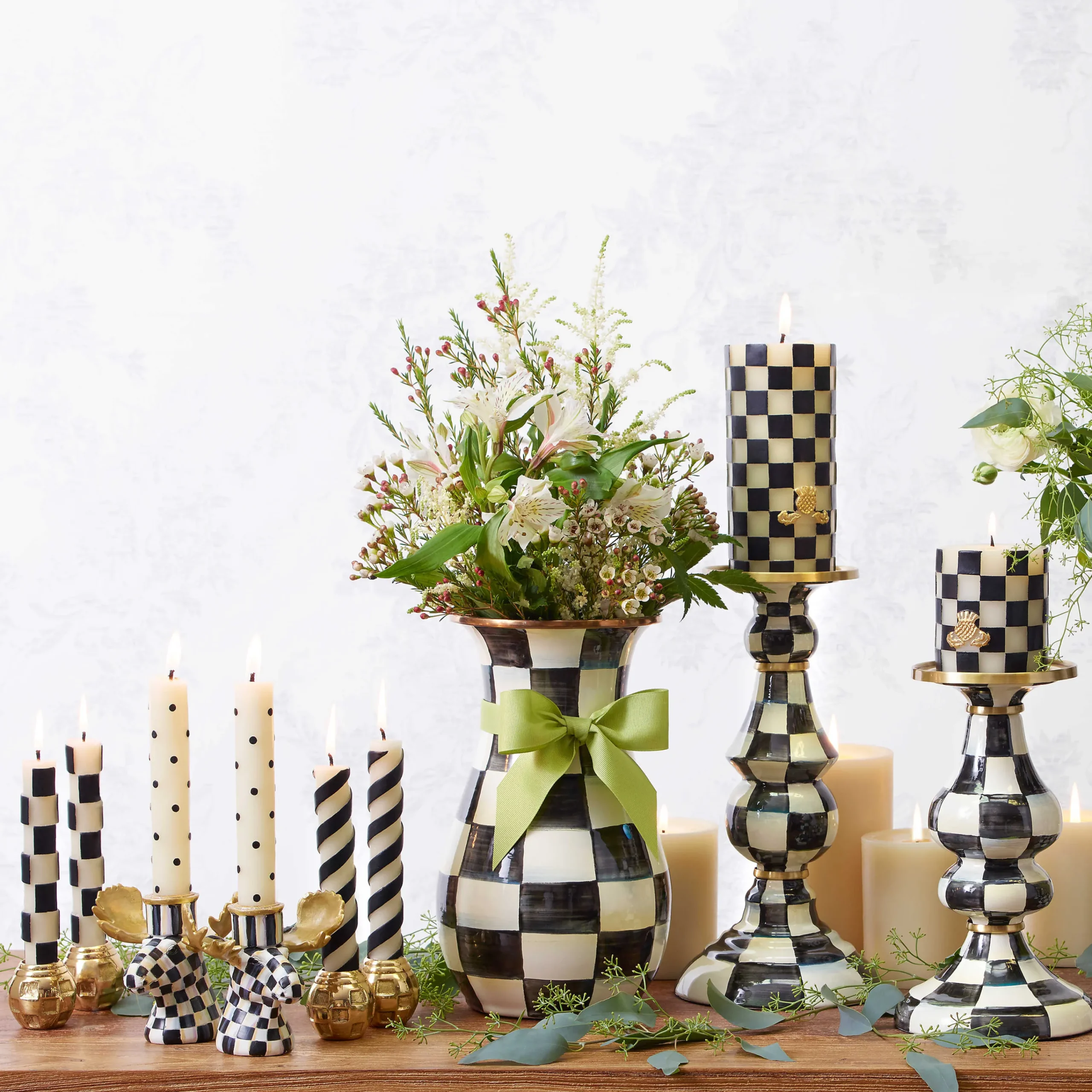 MacKenzie-Childs Courtly Check Medium Pillar Candlestick| Candles & Fragrances|Table Accessories