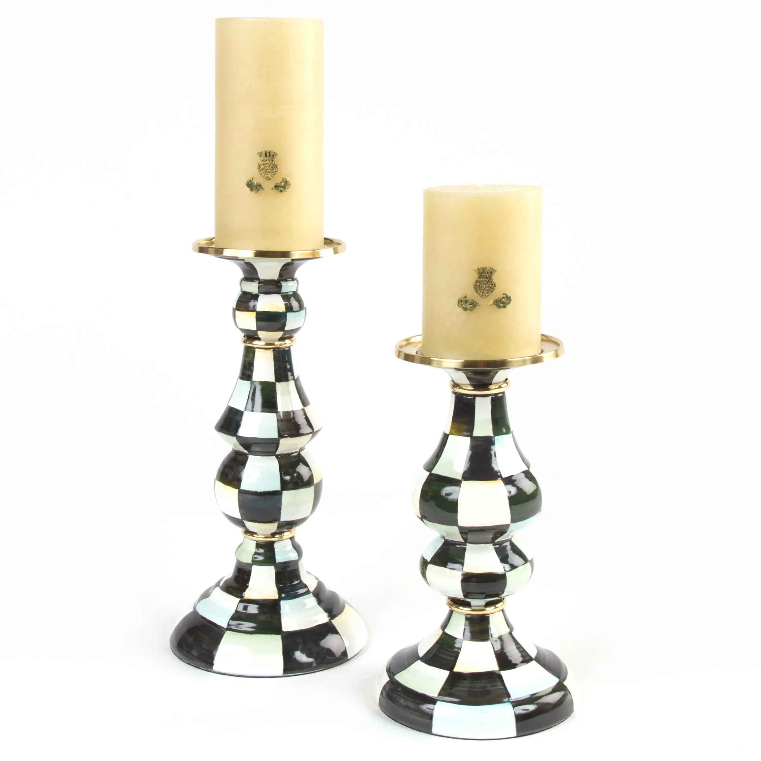 MacKenzie-Childs Courtly Check Medium Pillar Candlestick| Candles & Fragrances|Table Accessories