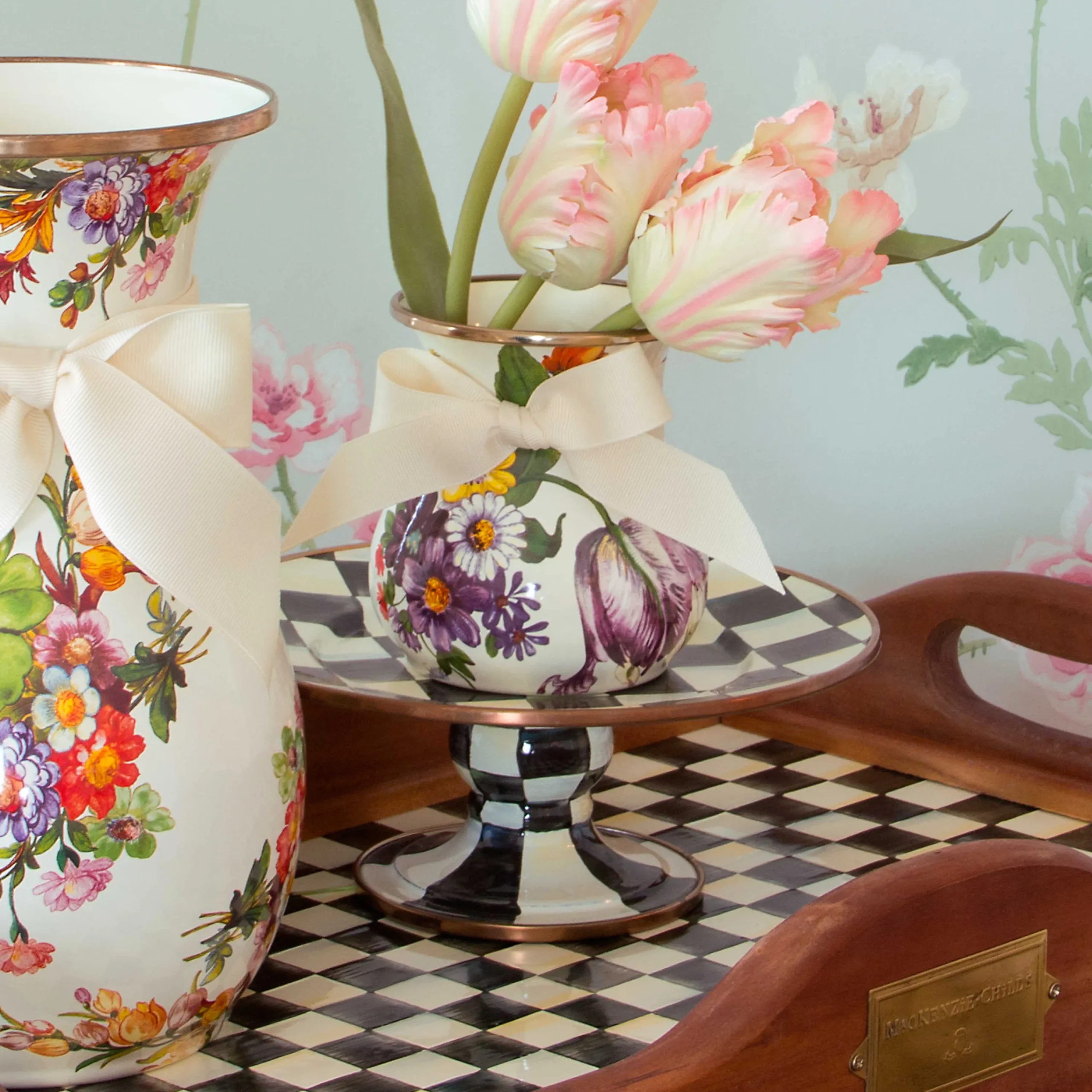 MacKenzie-Childs Courtly Check Mini Pedestal Platter| Serveware