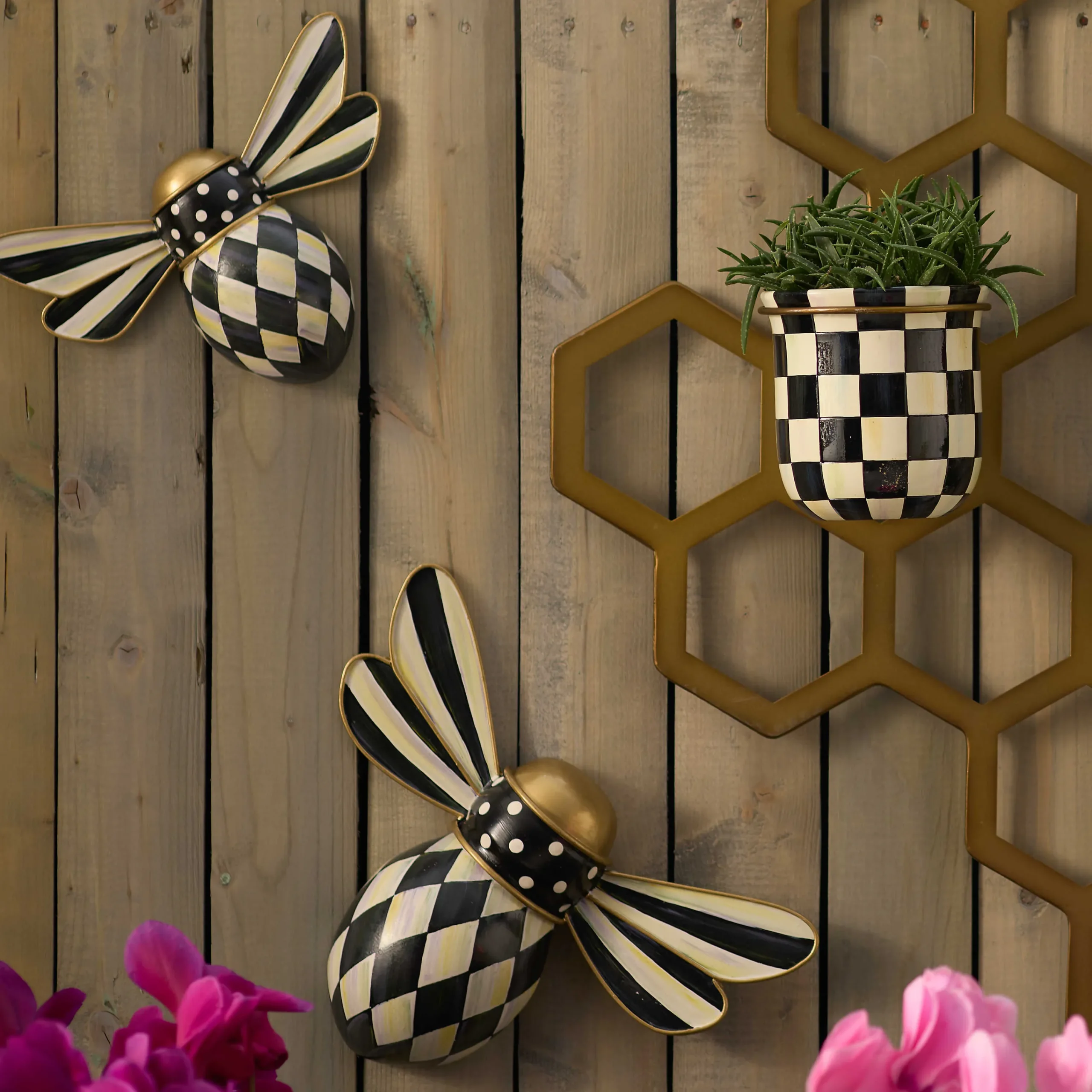 MacKenzie-Childs Courtly Check Outdoor Bee Wall Decor, Set of 2| Spring|Outdoor