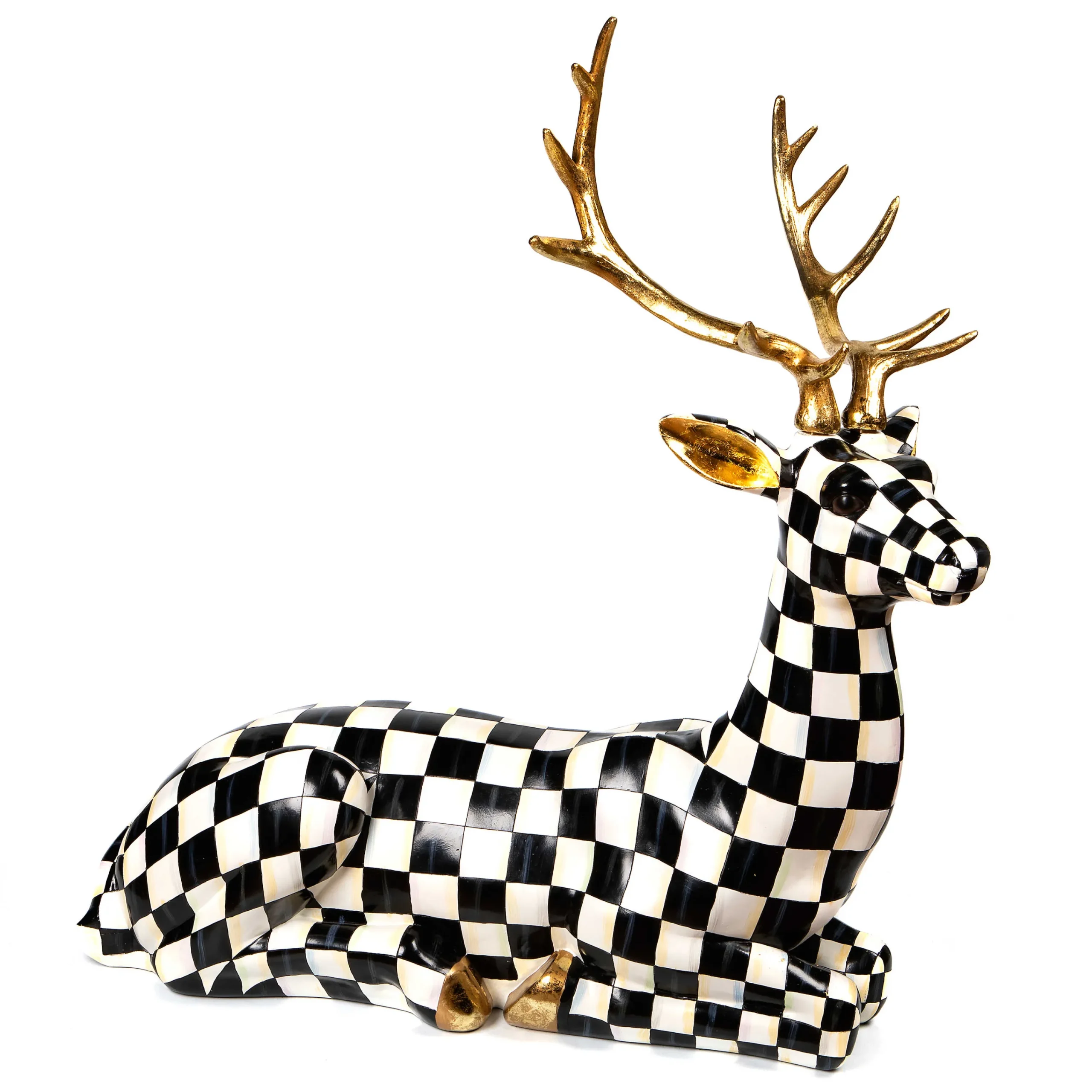 MacKenzie-Childs Courtly Check Outdoor Resting Deer| Holiday|Outdoor