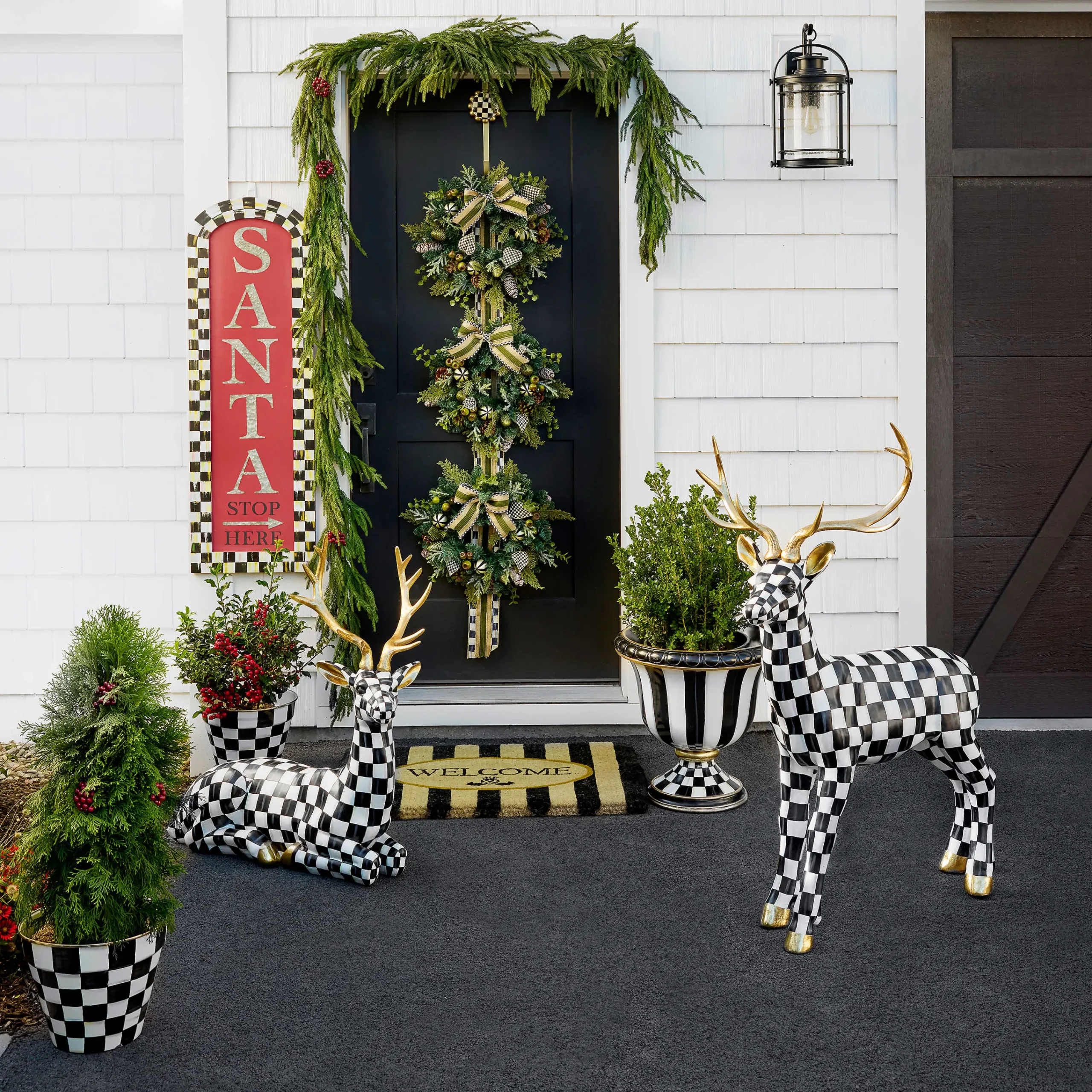 MacKenzie-Childs Courtly Check Outdoor Standing Deer| Holiday|Outdoor