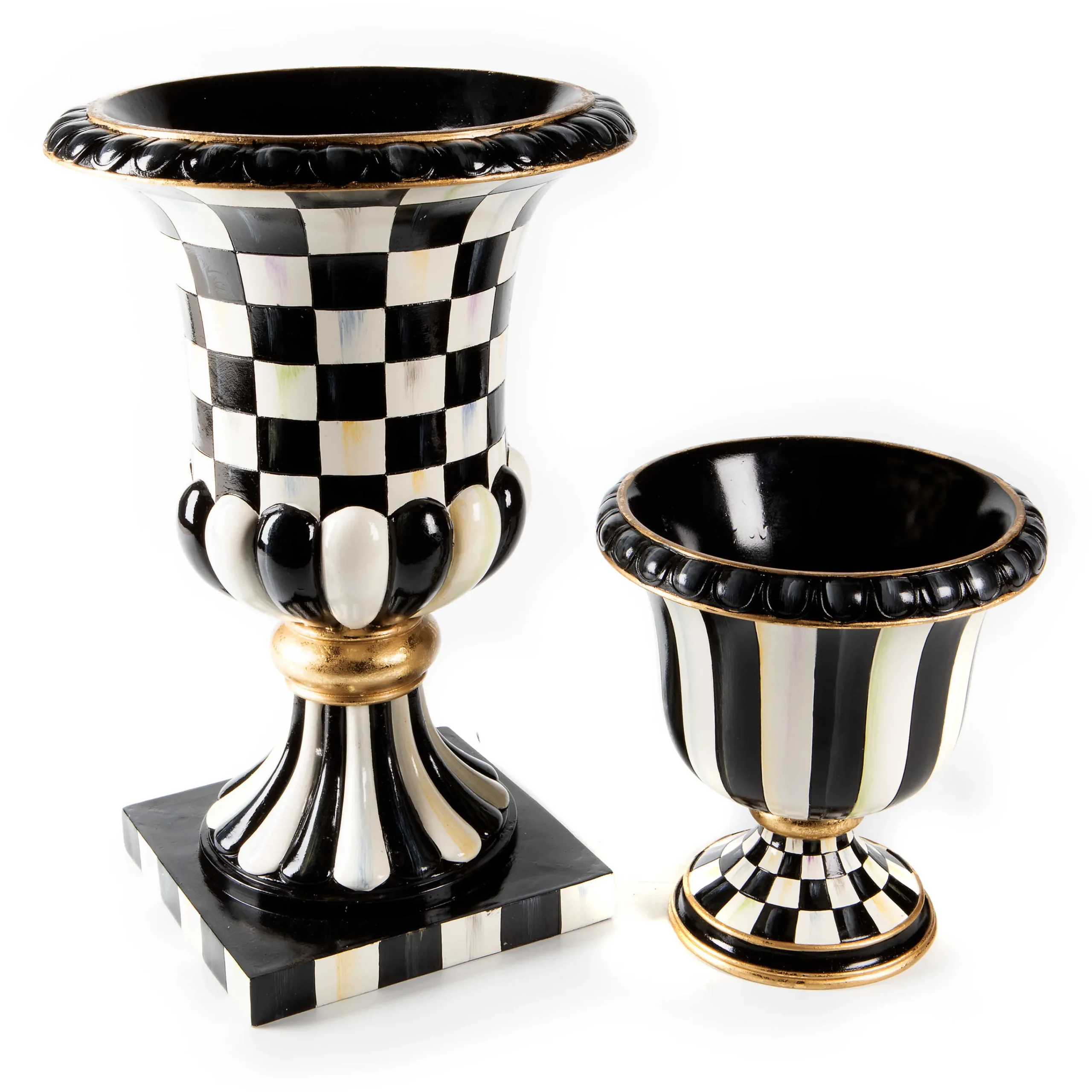 MacKenzie-Childs Courtly Check Pedestal Tabletop Urn| Outdoor