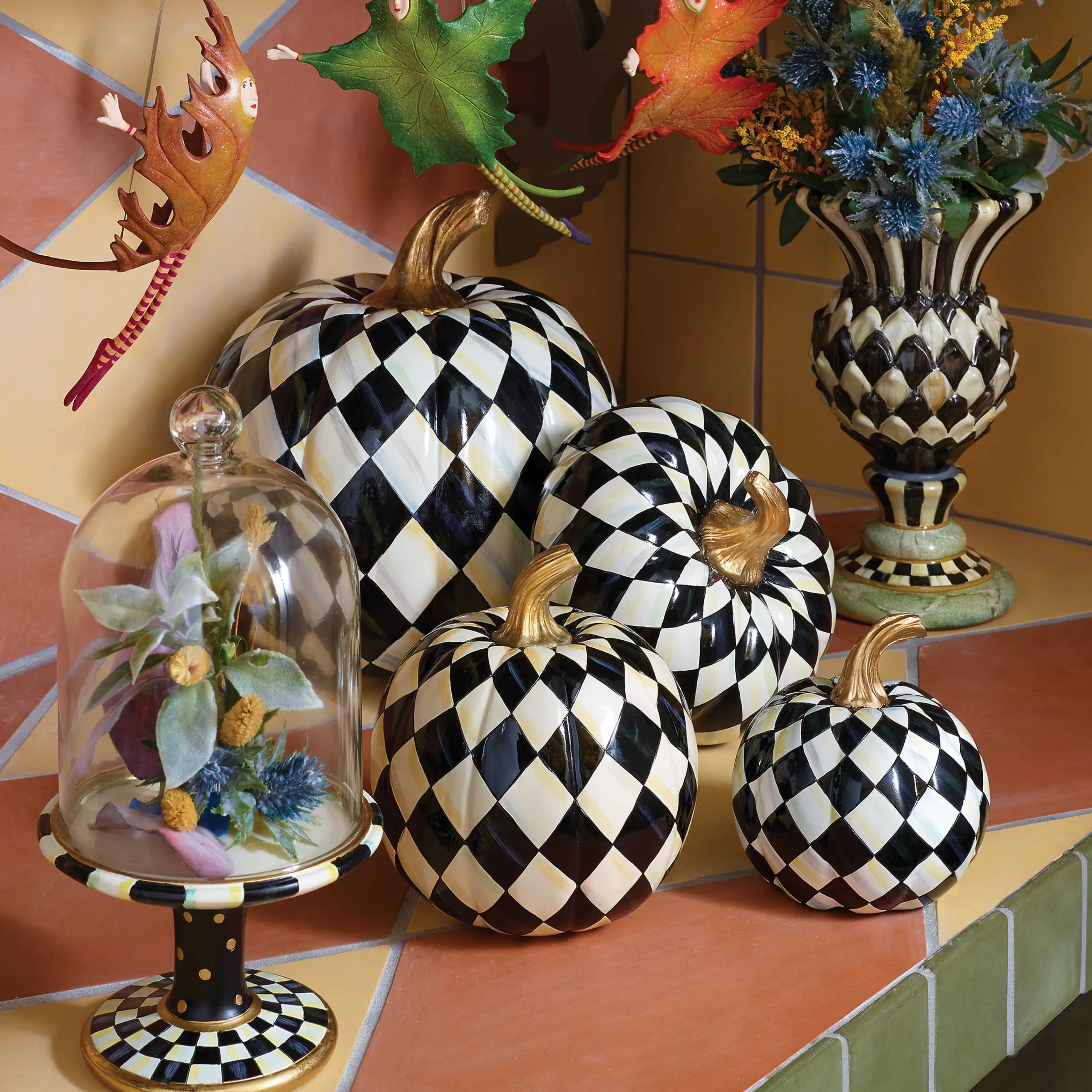 MacKenzie-Childs Courtly Check Pedestal with Cloche| Room Accents