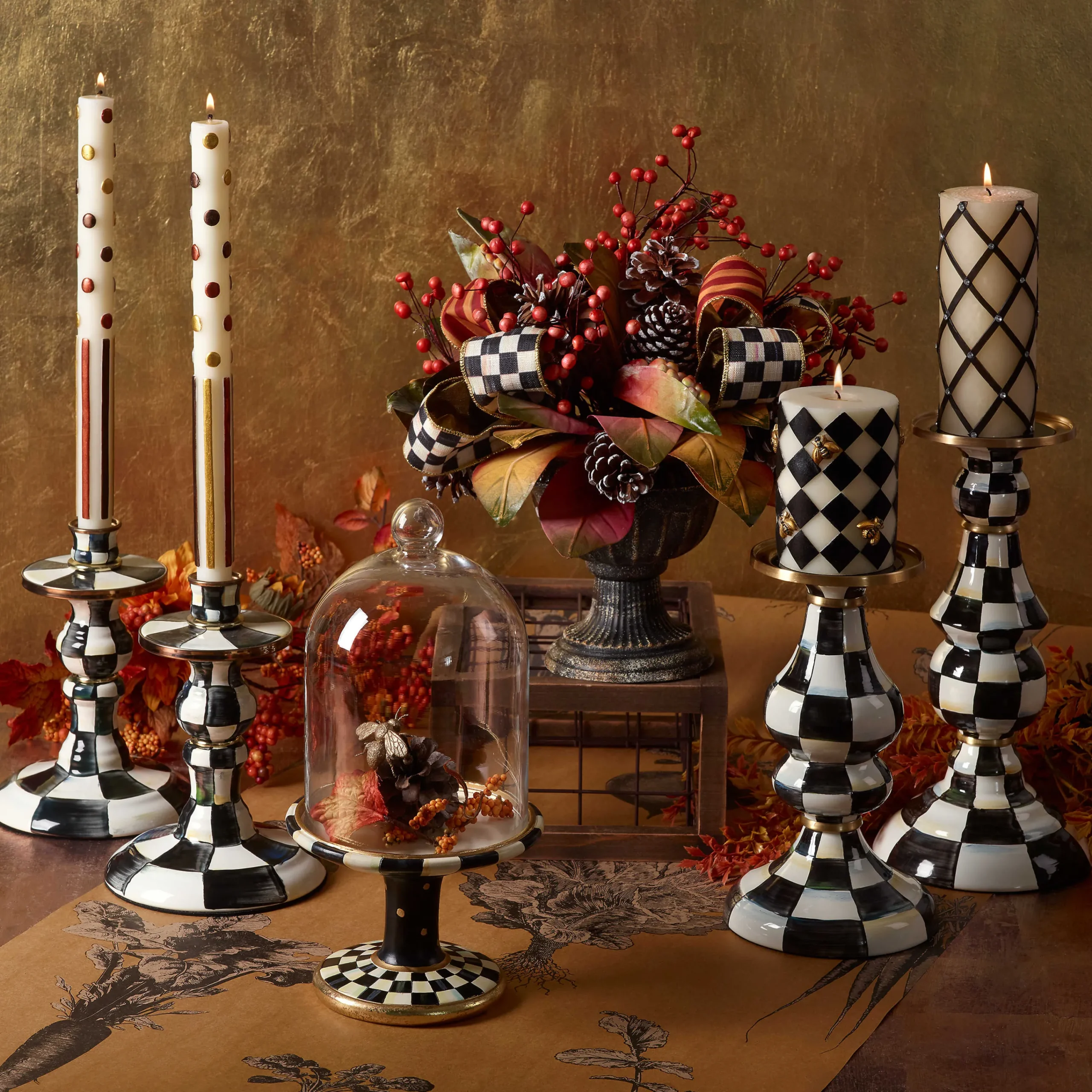 MacKenzie-Childs Courtly Check Pedestal with Cloche| Room Accents