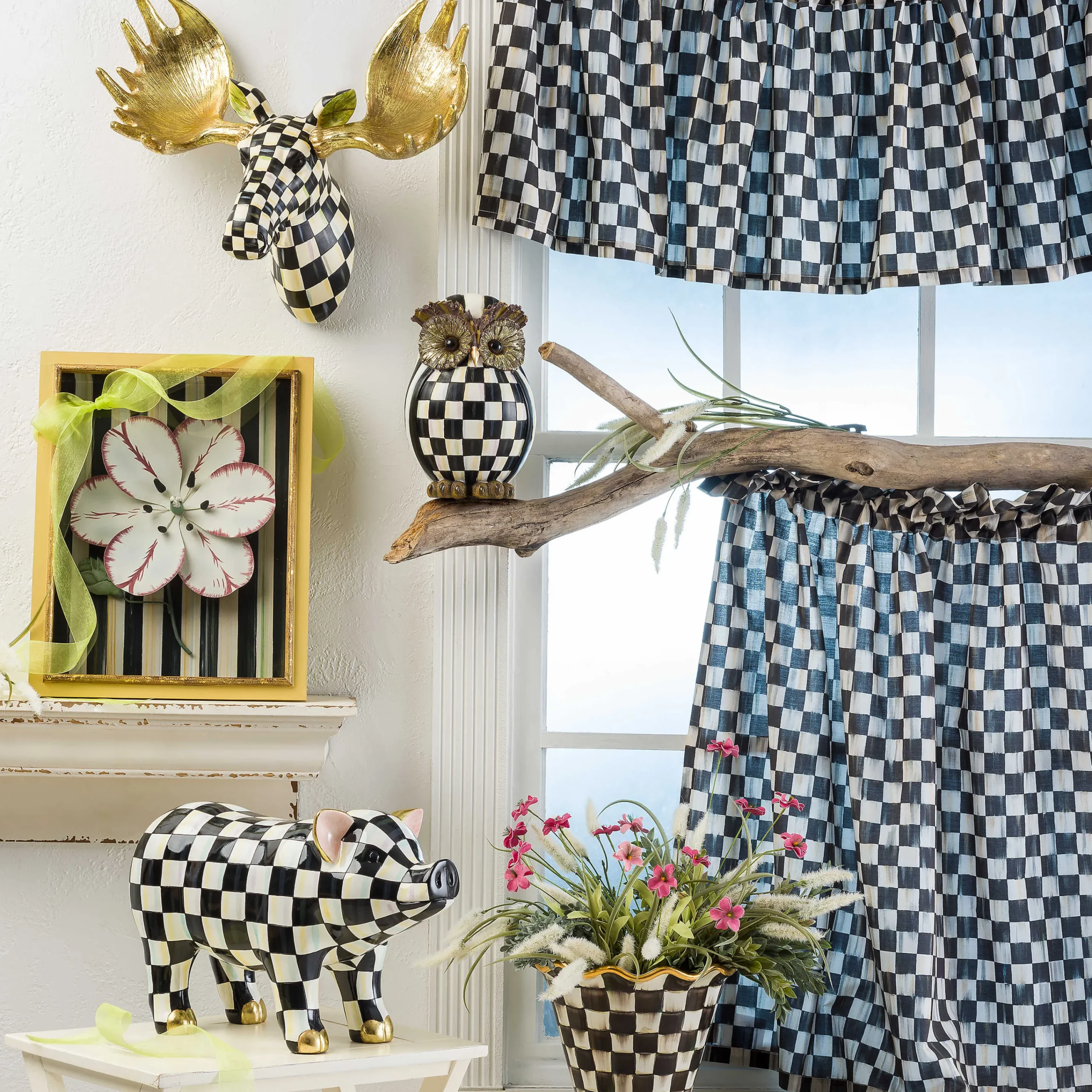 MacKenzie-Childs Courtly Check Pig Figurine| Spring|Room Accents
