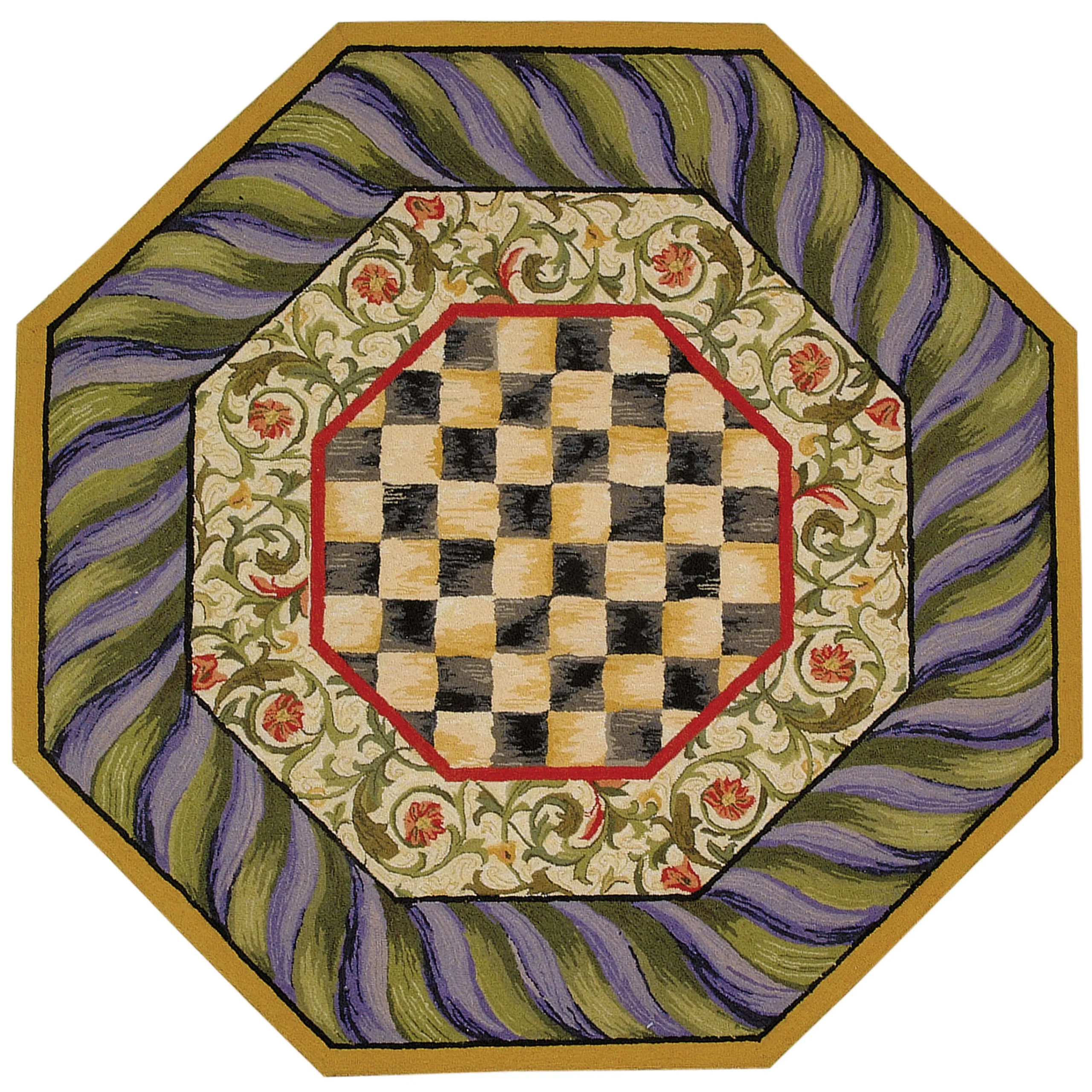 MacKenzie-Childs Courtly Check Purple Green 5' Octagon Rug| Rugs