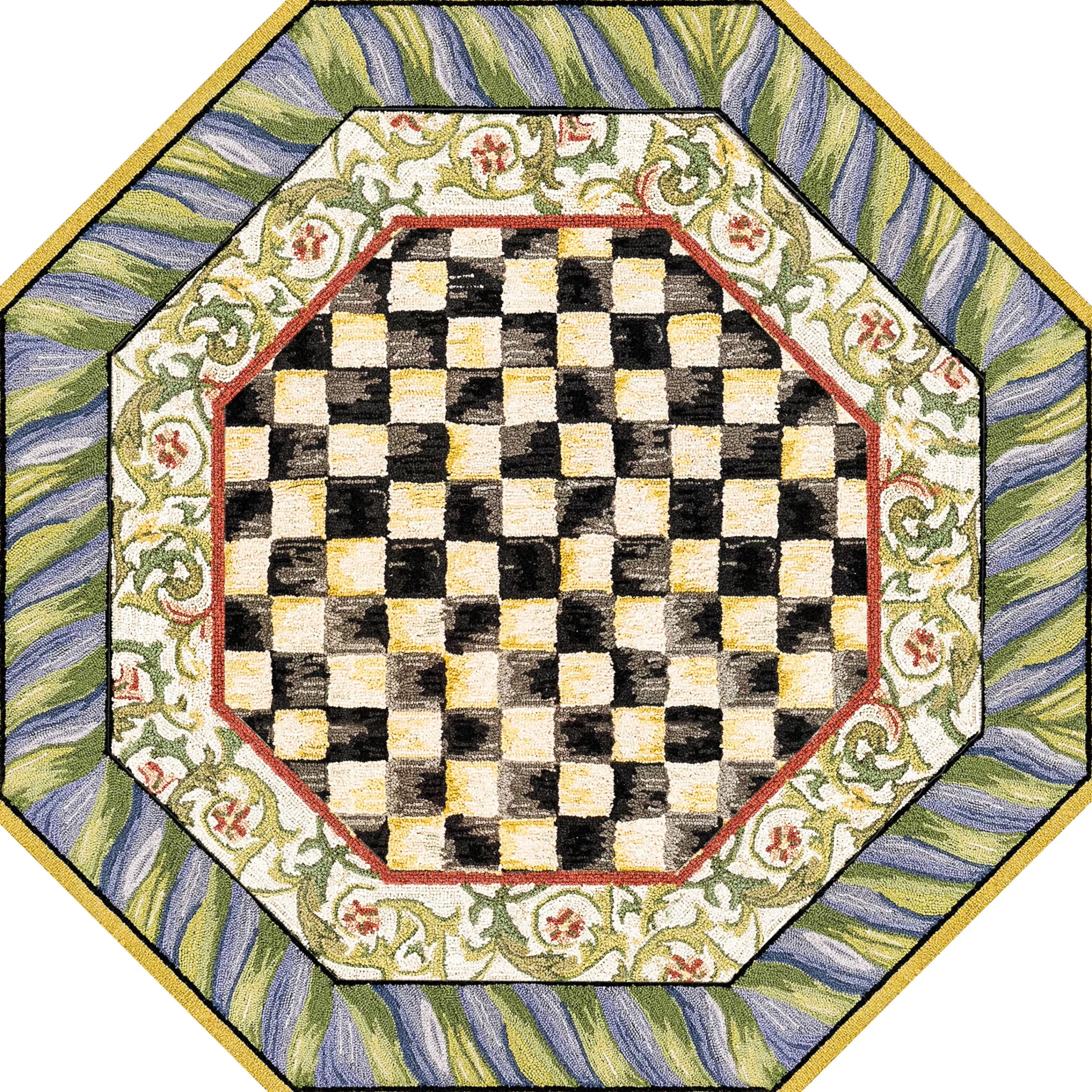 MacKenzie-Childs Courtly Check Purple Green 6' Octagon Washable Rug| Rugs