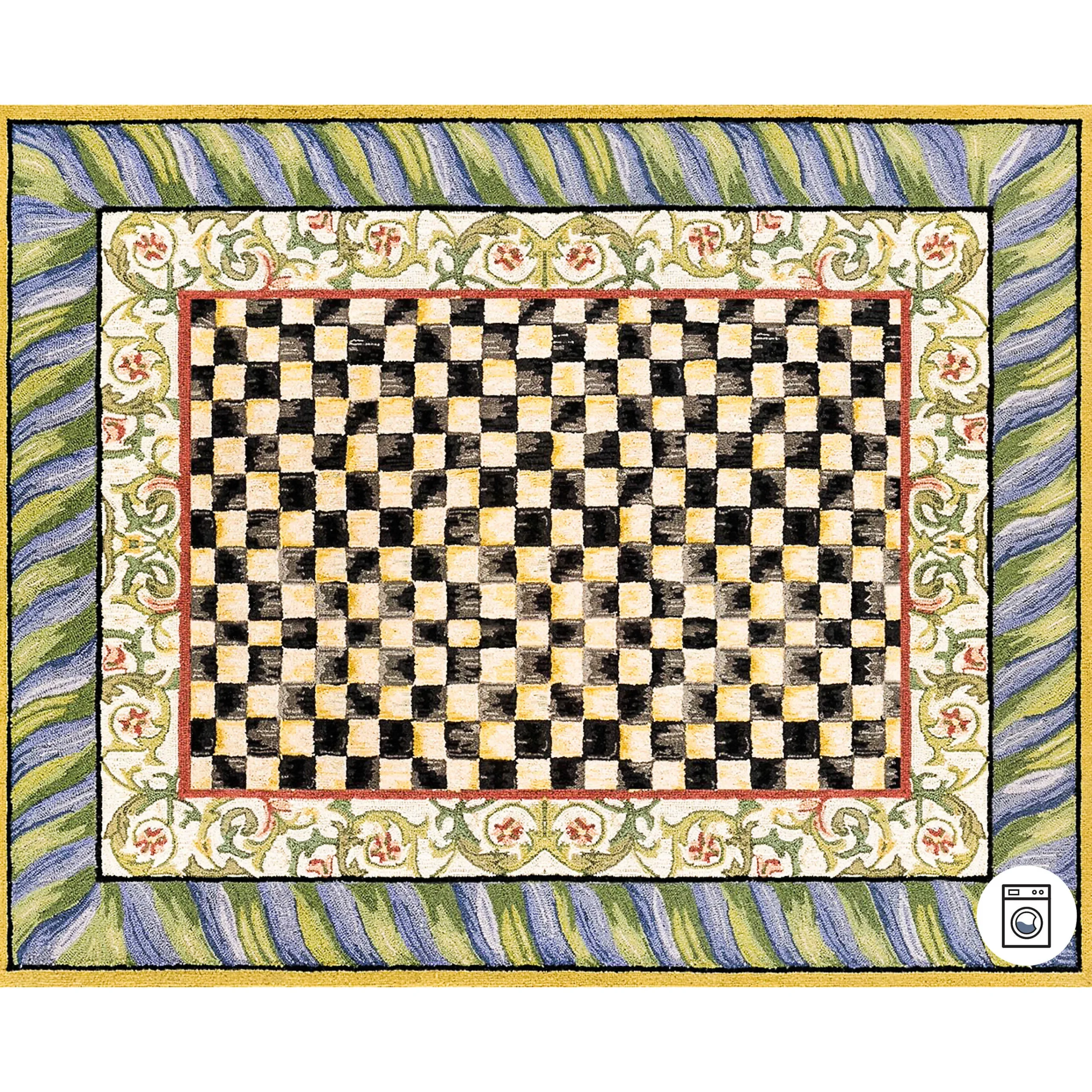 MacKenzie-Childs Courtly Check Purple Green 8' x 10' Washable Rug| Rugs