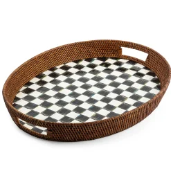 MacKenzie-Childs Courtly Check Rattan  Enamel Party Serving Tray| Bar Entertaining|Serveware
