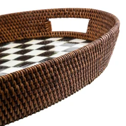 MacKenzie-Childs Courtly Check Rattan Enamel Party Serving Tray| Bar Entertaining|Serveware