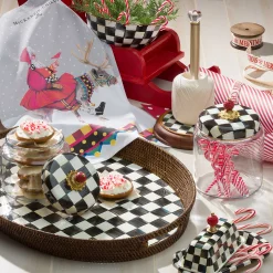 MacKenzie-Childs Courtly Check Rattan Enamel Party Serving Tray| Bar Entertaining|Serveware