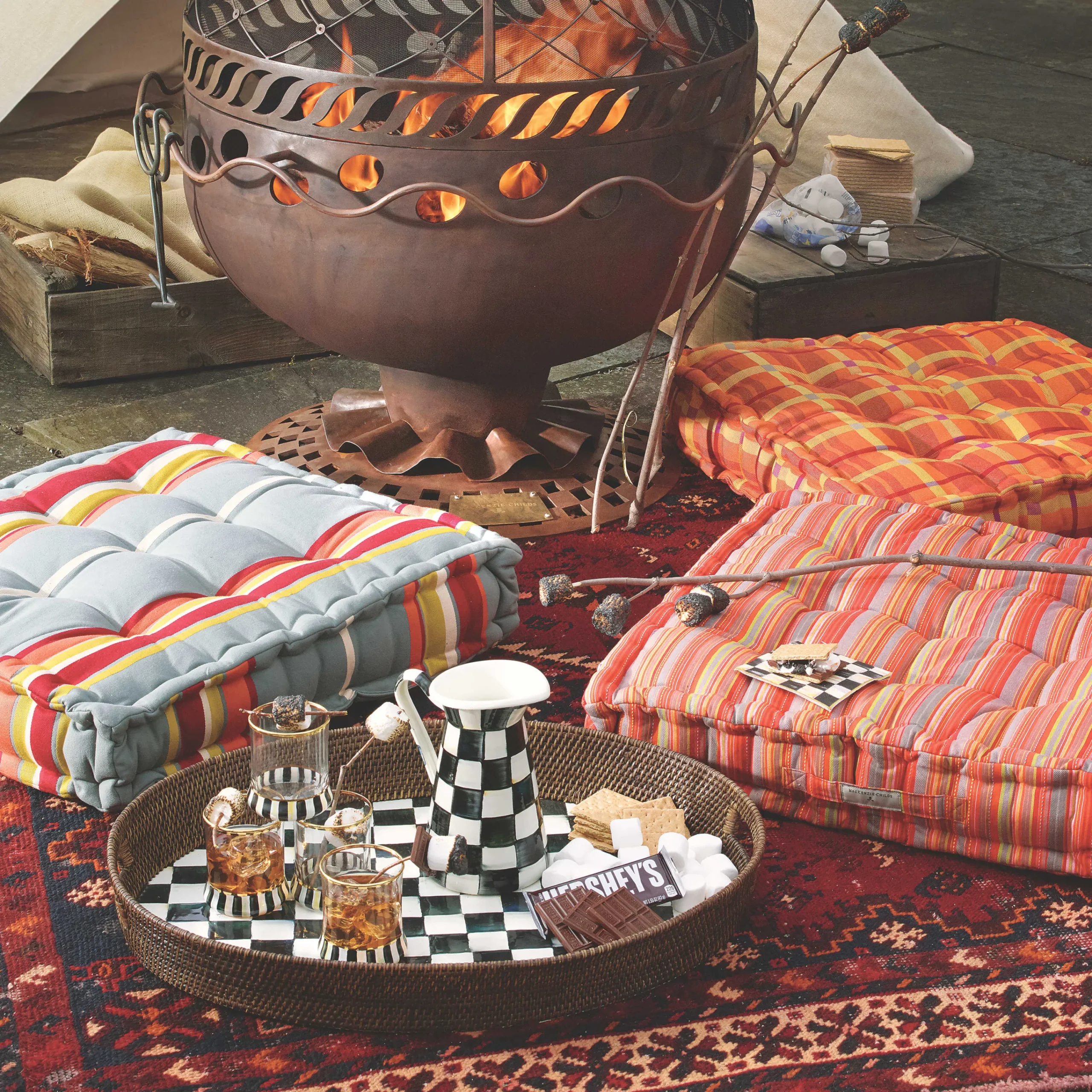 MacKenzie-Childs Courtly Check Rattan Enamel Party Serving Tray| Bar Entertaining|Serveware