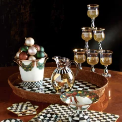 MacKenzie-Childs Courtly Check Rattan Enamel Party Serving Tray| Bar Entertaining|Serveware