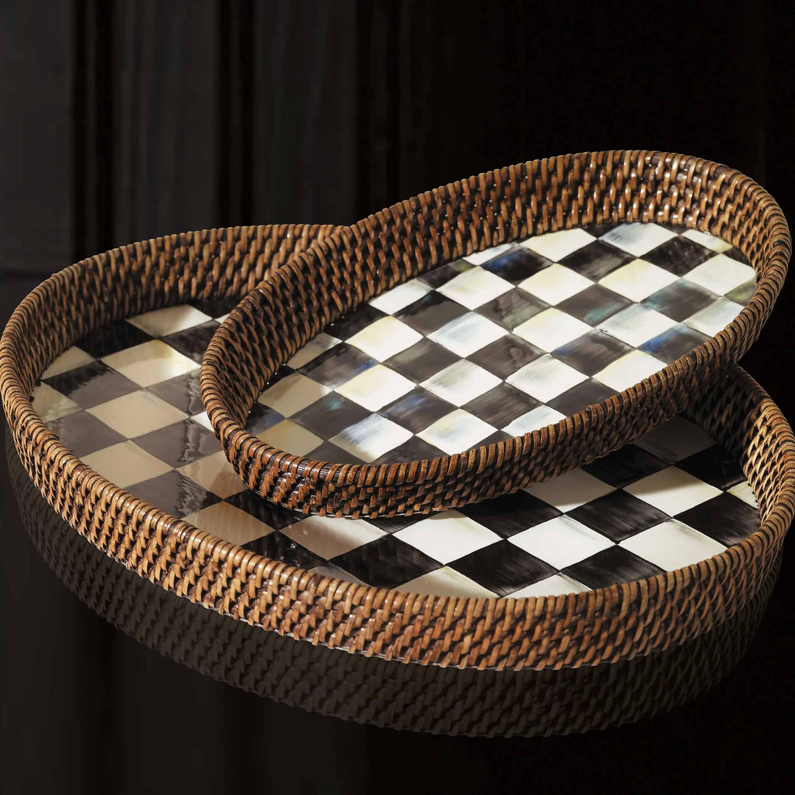 MacKenzie-Childs Courtly Check Rattan Enamel Large Serving Tray| Fall Entertaining|Bar Entertaining