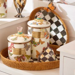 MacKenzie-Childs Courtly Check Rattan Enamel Large Serving Tray| Fall Entertaining|Bar Entertaining
