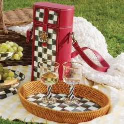 MacKenzie-Childs Courtly Check Rattan Enamel Large Serving Tray| Fall Entertaining|Bar Entertaining