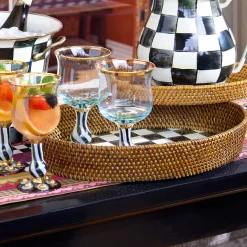 MacKenzie-Childs Courtly Check Rattan Enamel Large Serving Tray| Fall Entertaining|Bar Entertaining