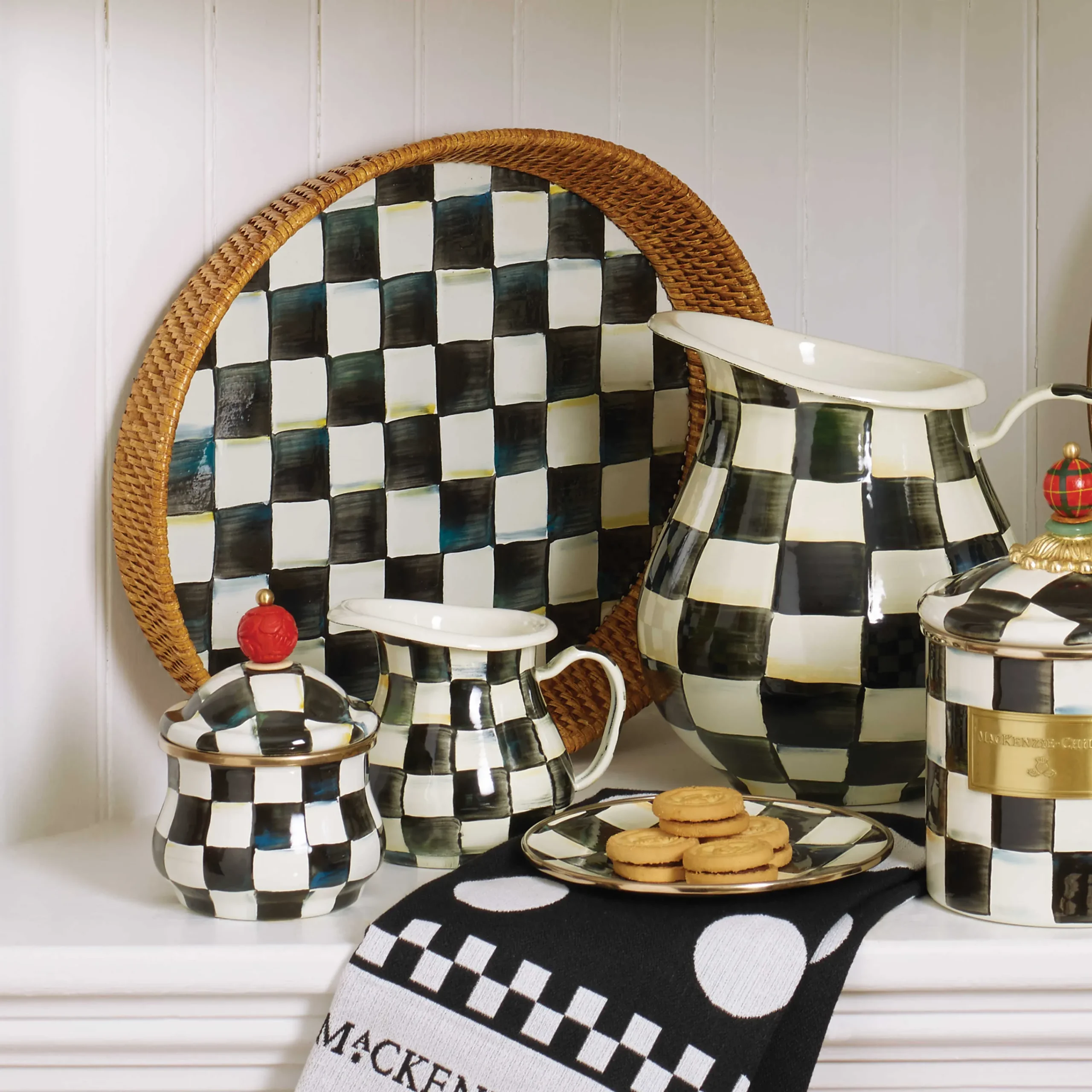 MacKenzie-Childs Courtly Check Rattan Enamel Large Serving Tray| Fall Entertaining|Bar Entertaining